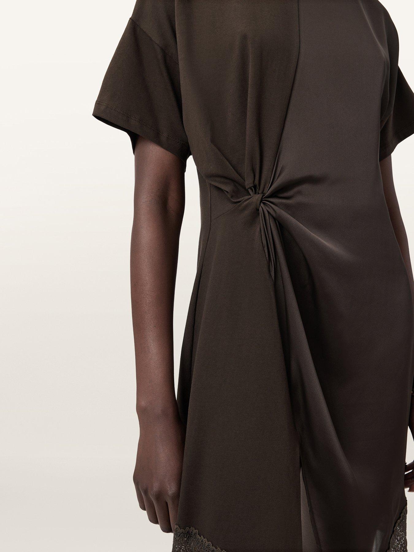Image 6 of 7 of AllSaints Lana Lace Dress - Bottle Brown