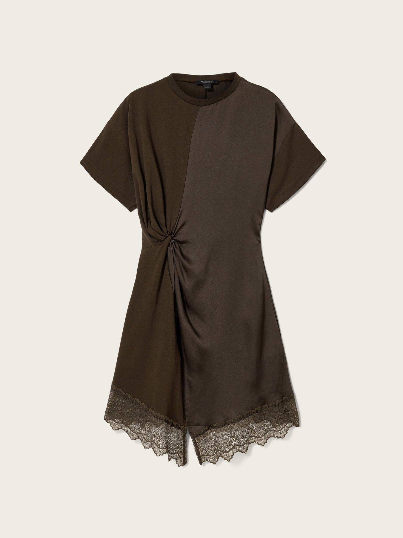 Image 7 of 7 of AllSaints Lana Lace Dress - Bottle Brown