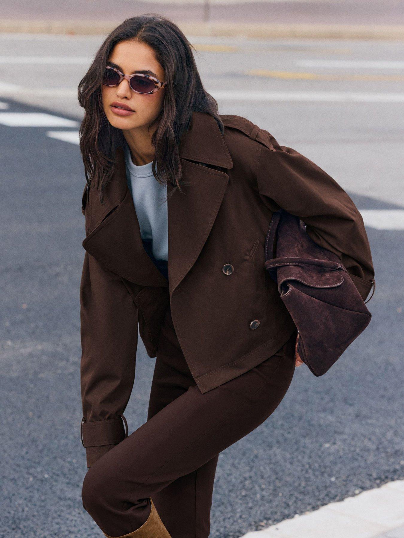 Friends Like These Cropped Double Breasted Trench Coat - Brown