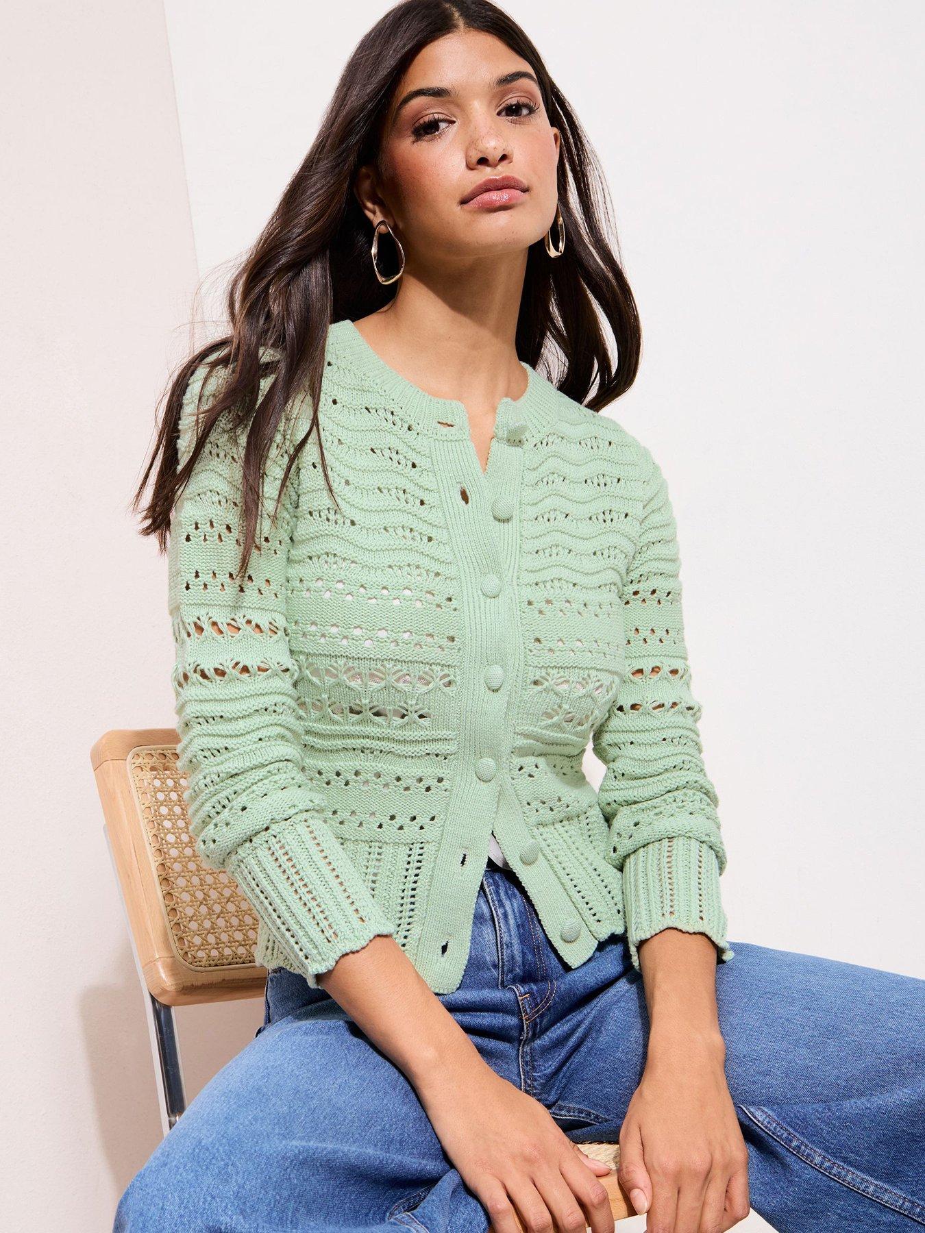 Friends Like These Stitch Detail Crew Neck Cardigan - Green