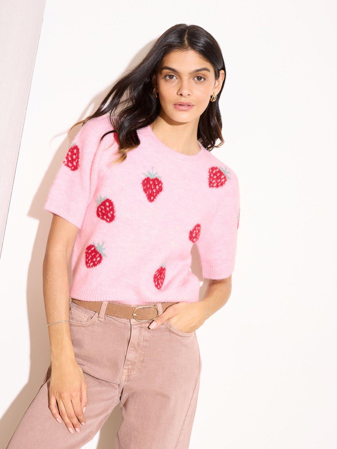 Friends Like These Short Sleeve Strawberry Knit Top - Pink