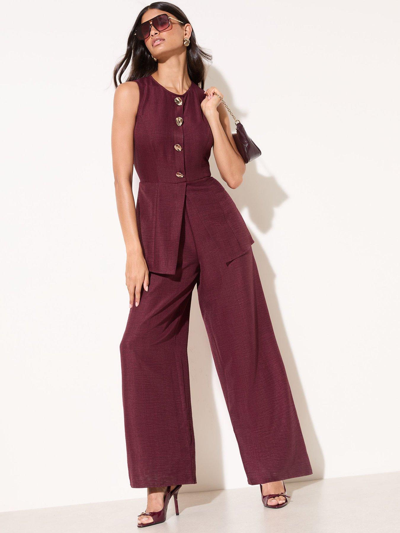 Friends Like These Button Peplum Waistcoat Jumpsuits - Red