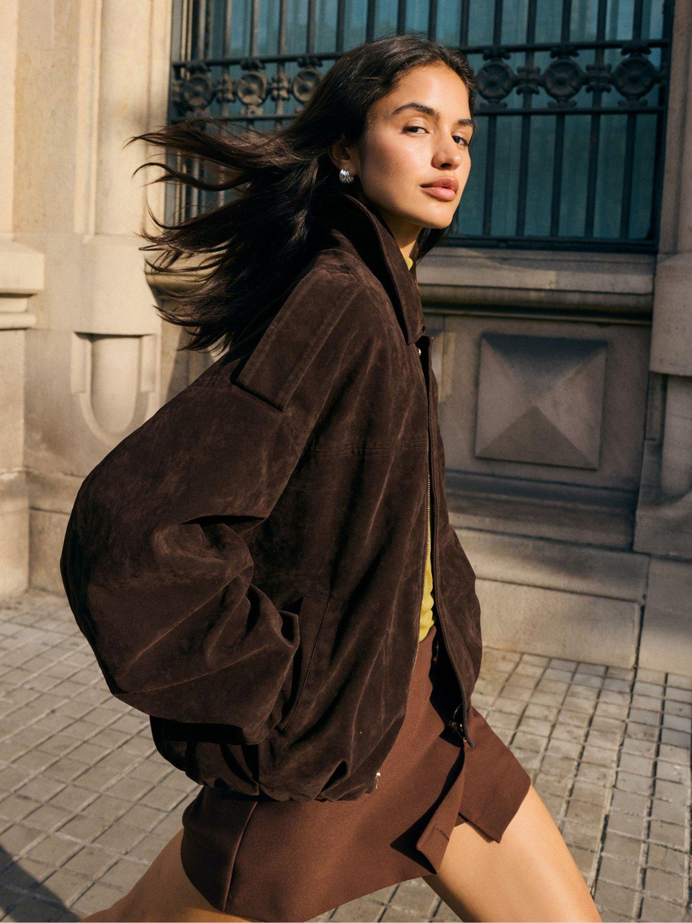 friends-like-these-faux-suede-oversize-bomber-jacket-brownfront
