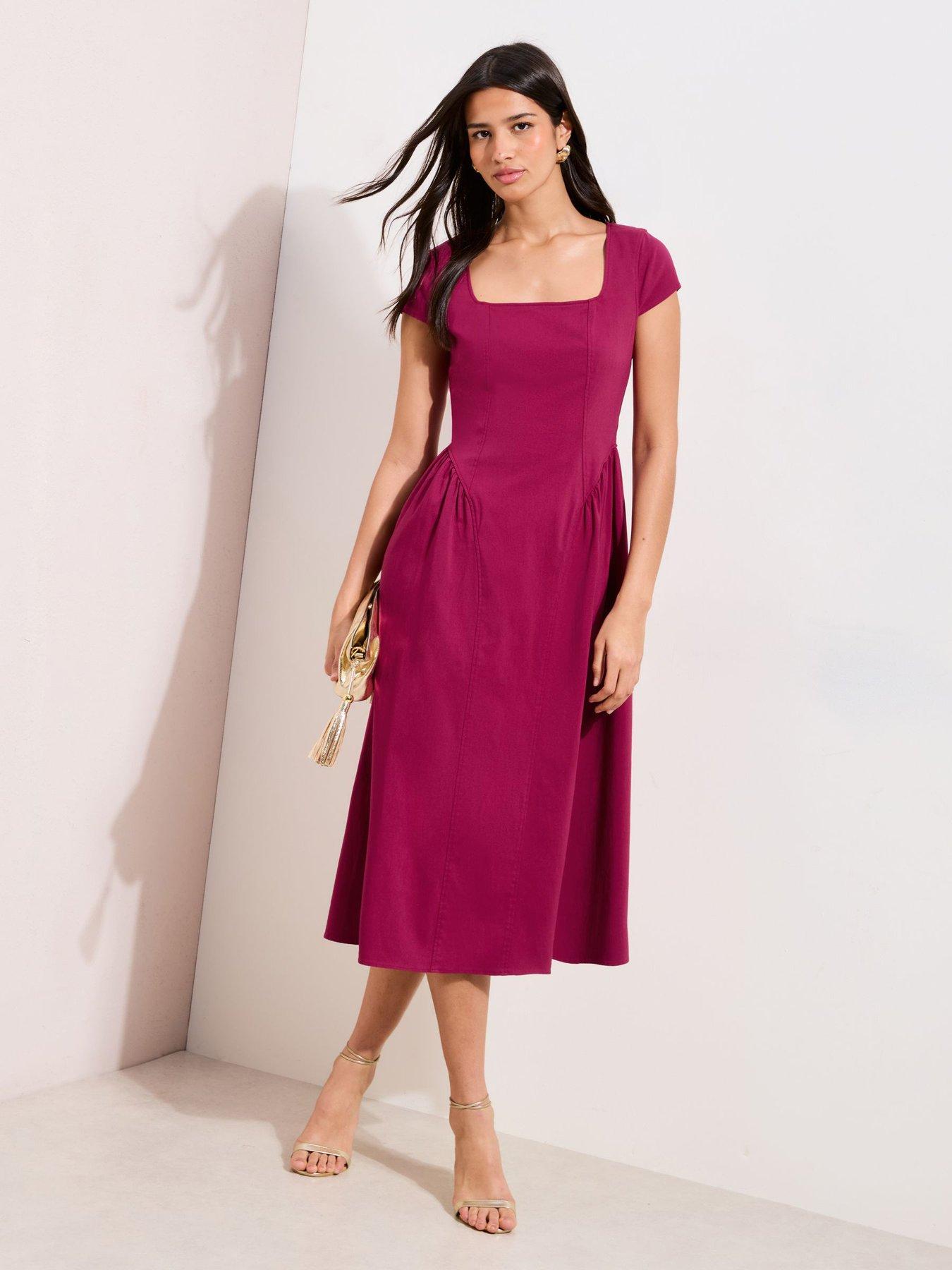Friends Like These Square Neck Sculpting Stretch Midaxi Dress - Red