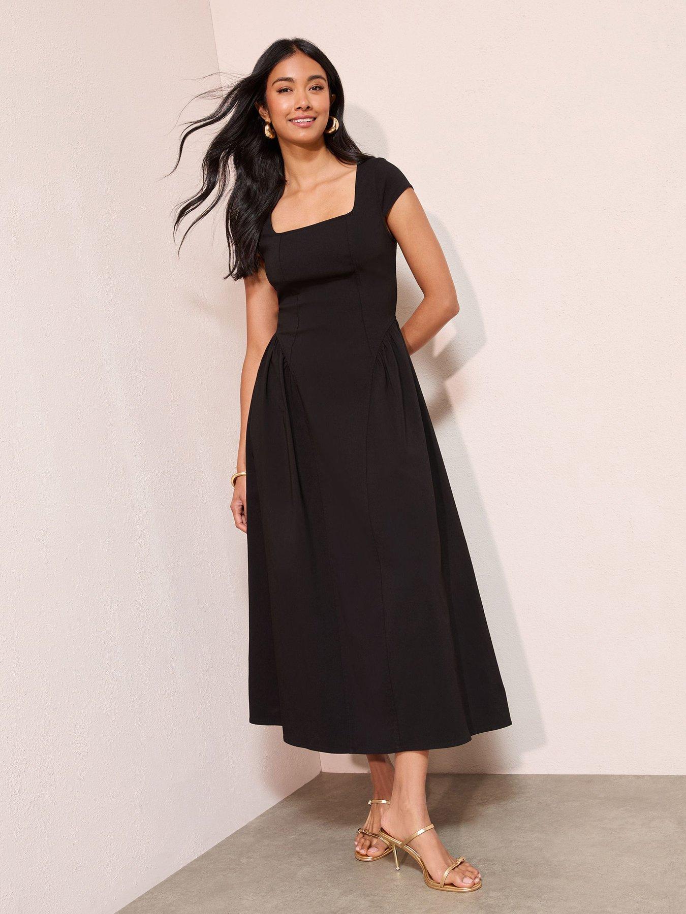 Friends Like These Square Neck Sculpting Stretch Midaxi Dress - Black