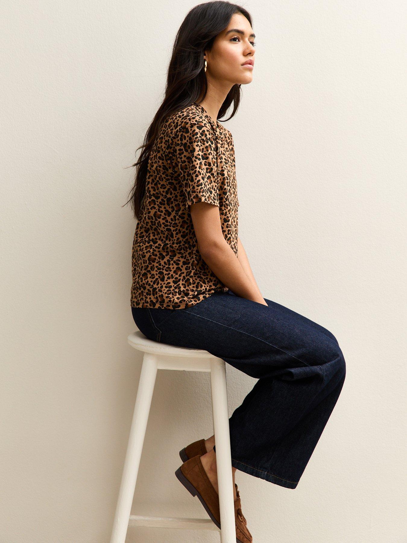 Image 3 of 5 of New Look Leopard Print T-Shirt - Brown