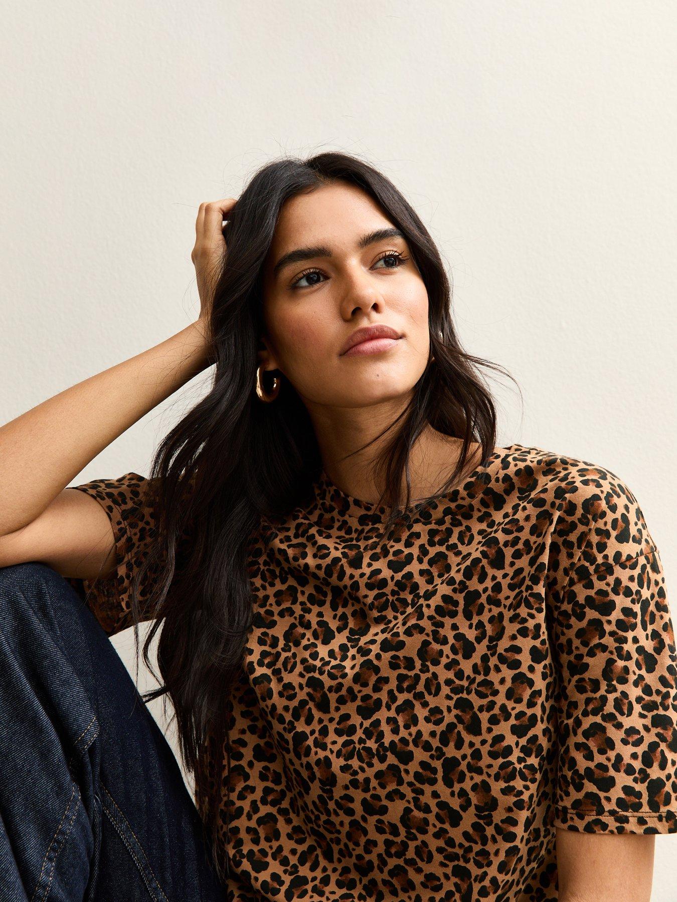 Image 4 of 5 of New Look Leopard Print T-Shirt - Brown