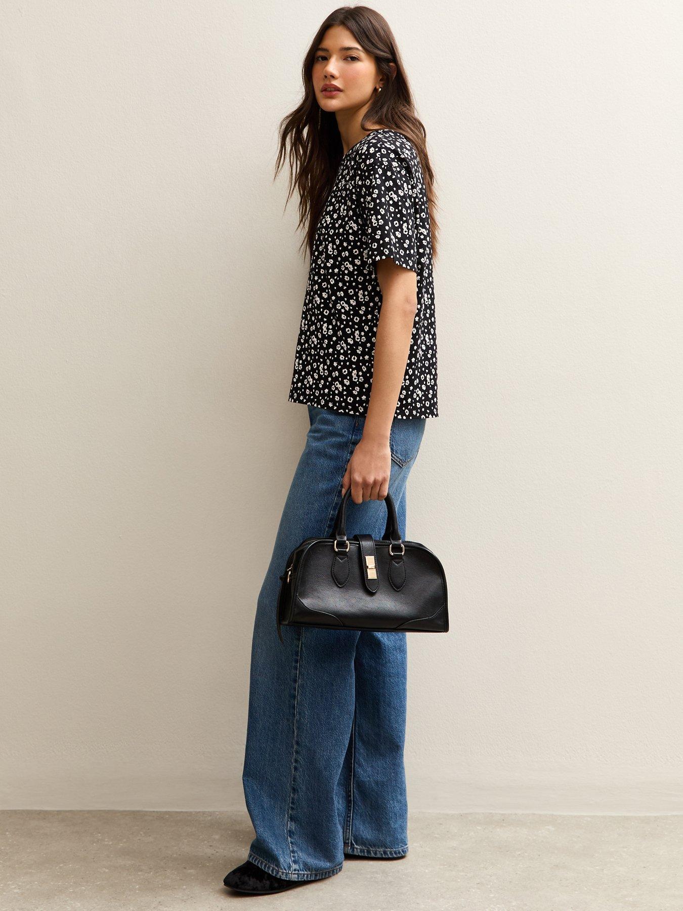 Image 3 of 5 of New Look Floral Cotton Crew Neck T-Shirt - Black