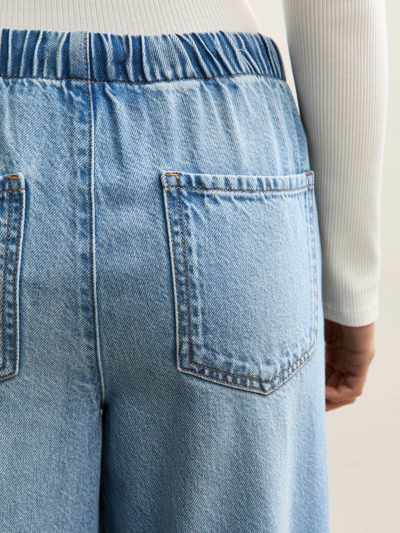 Image 6 of 6 of New Look Denim Wide Leg Drawstring Waist Jeans - Light Blue
