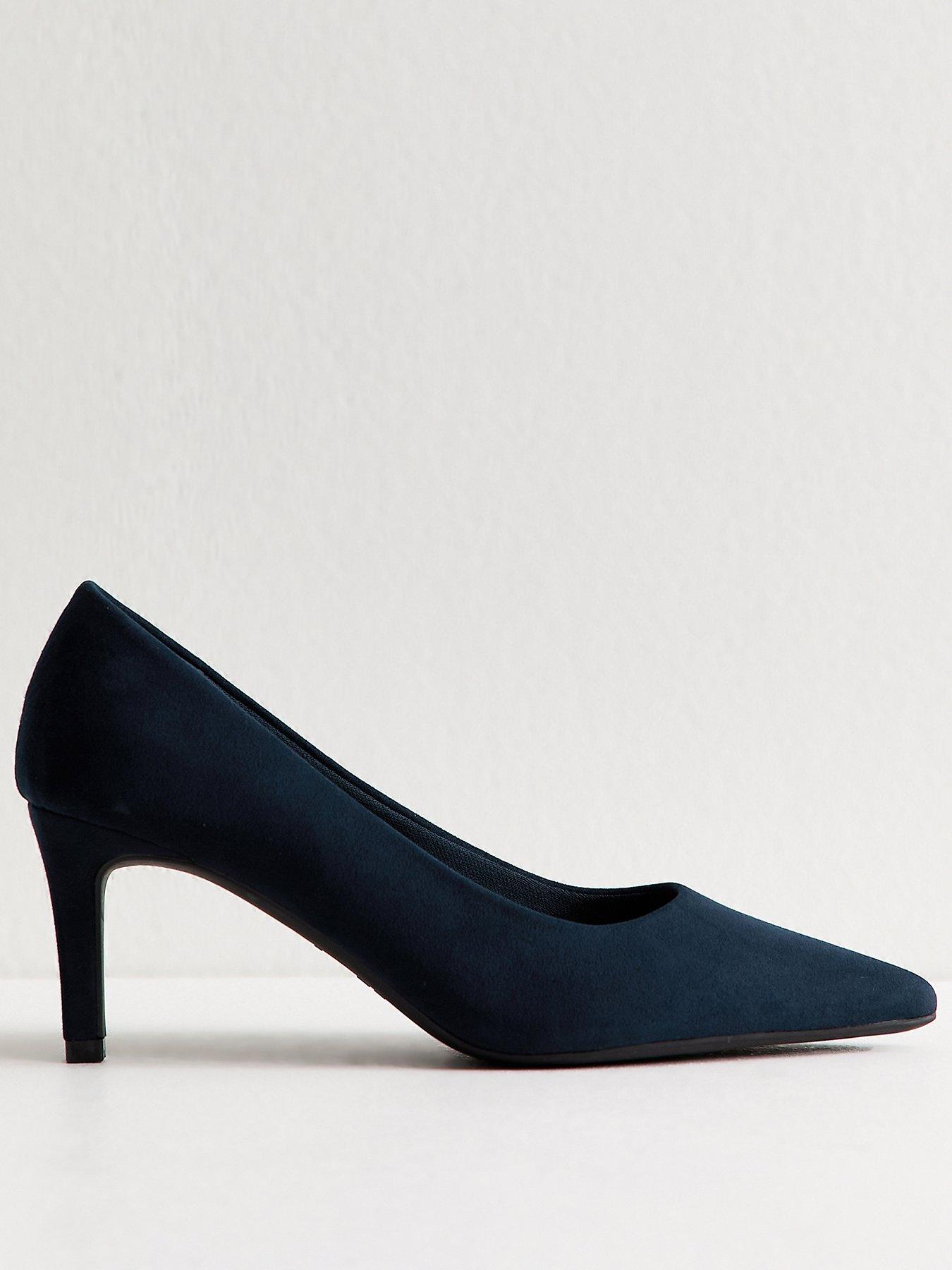 New Look Navy Faux Suede Mid Stiletto Heel Court Shoes