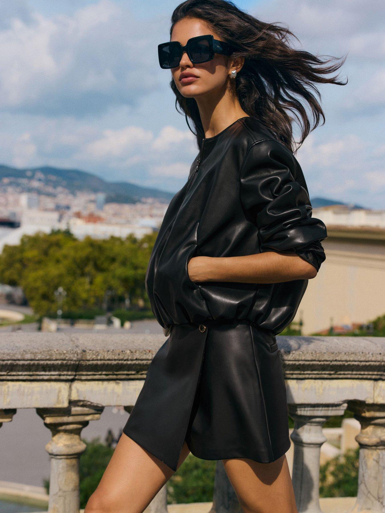 Image 4 of 4 of Friends Like These Faux Leather Collarless Bubble Hem Jacket- Black