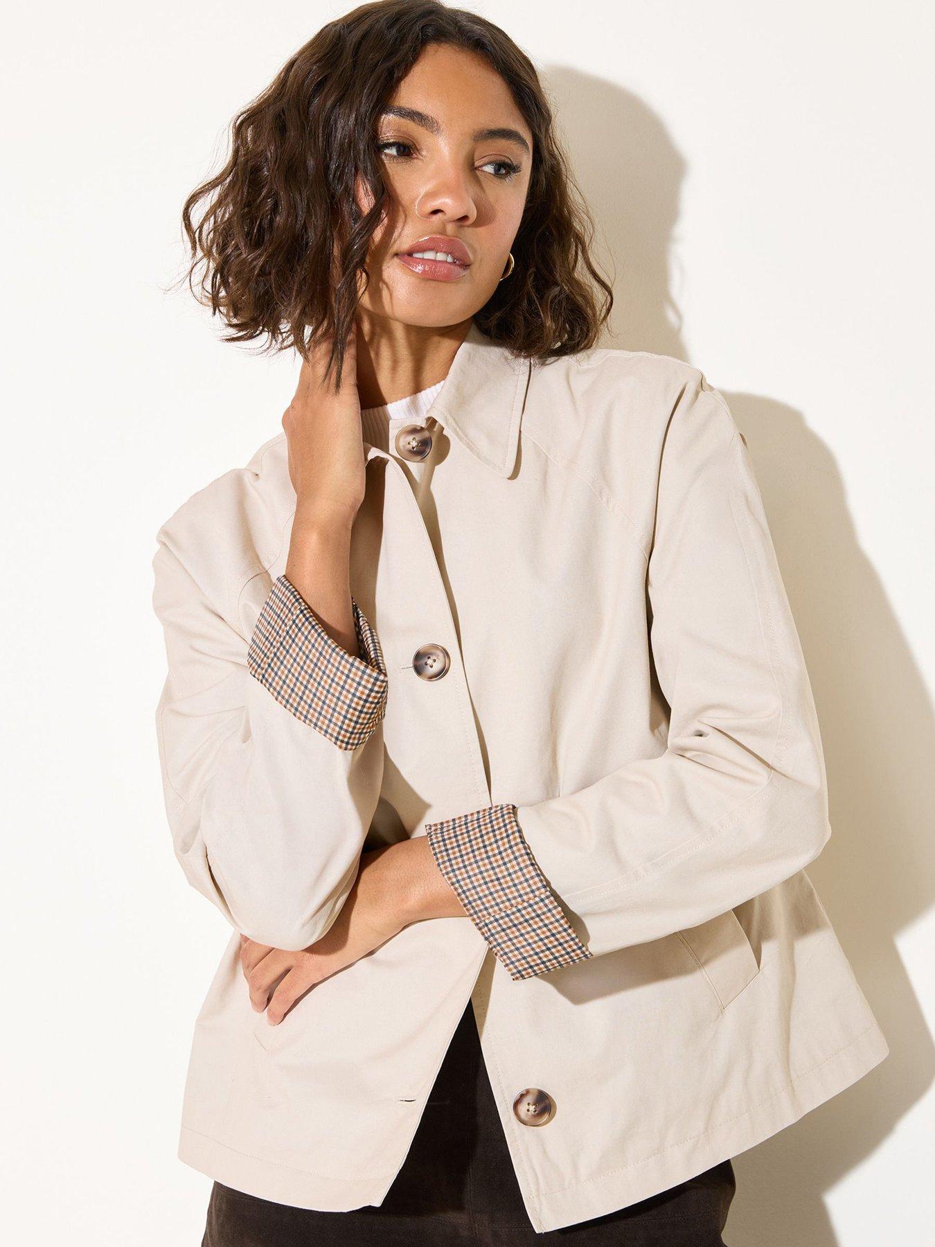 Image 1 of 4 of Friends Like These Short Trench Coat With Check Lining - Beige