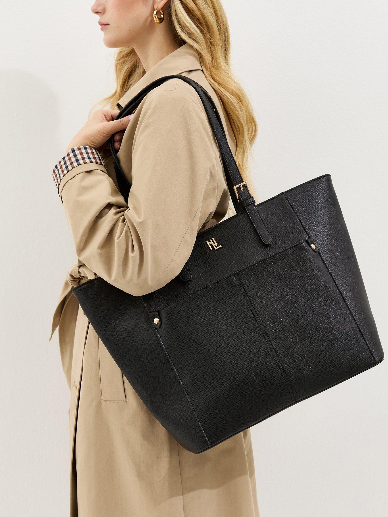 New Look Textured Faux Leather Logo Tote Bag - Black