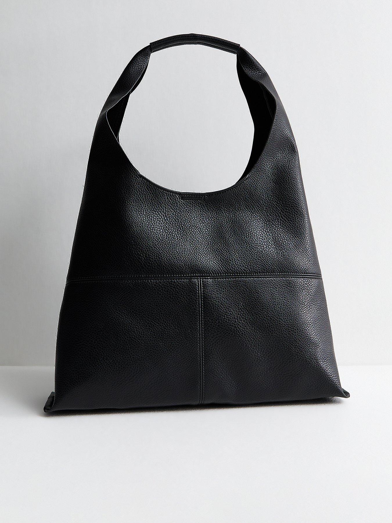 New Look Black Faux Leather Panelled Hobo Shoulder Bag