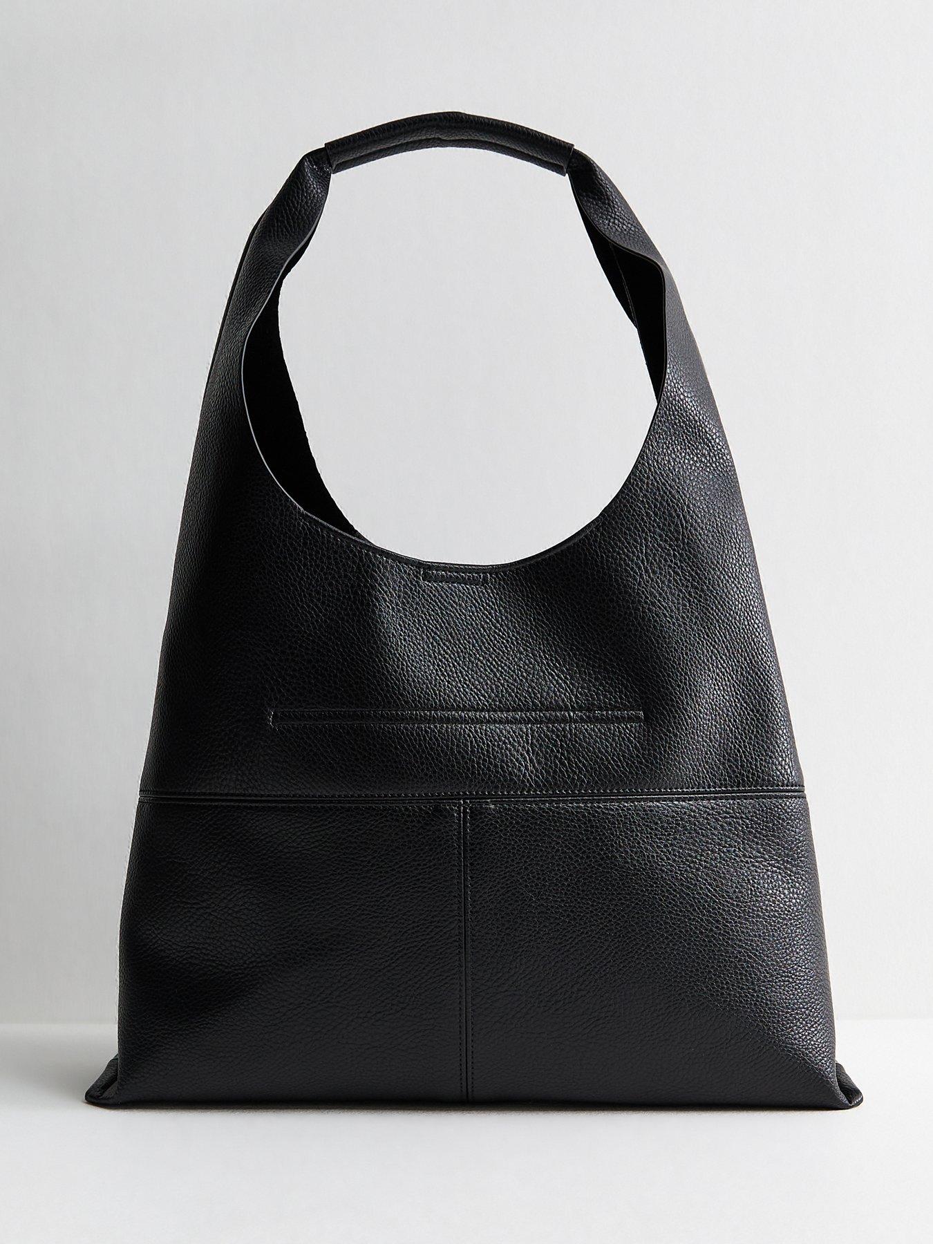 Image 2 of 4 of New Look Faux Leather Panelled Hobo Shoulder Bag - Black