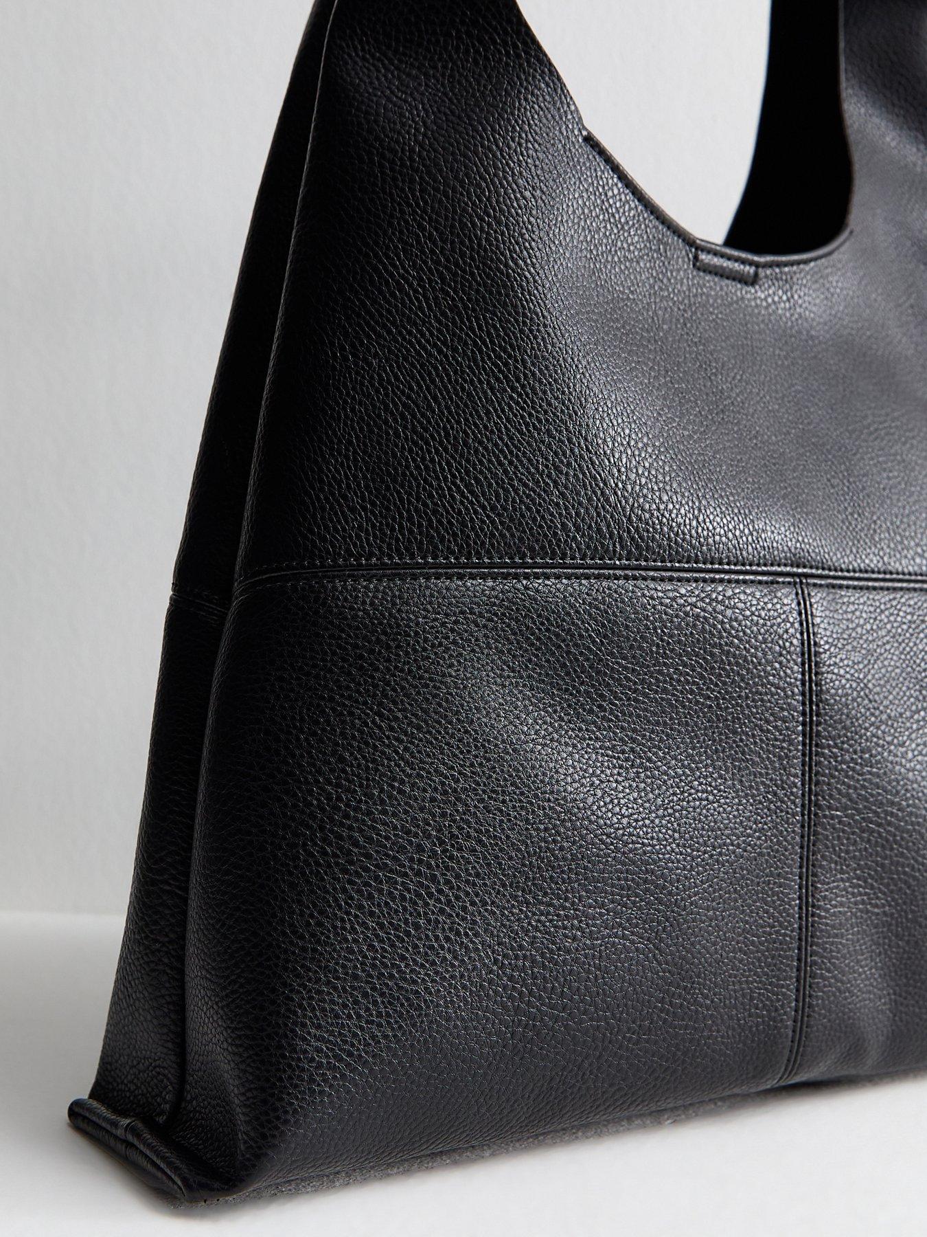 Image 3 of 4 of New Look Faux Leather Panelled Hobo Shoulder Bag - Black