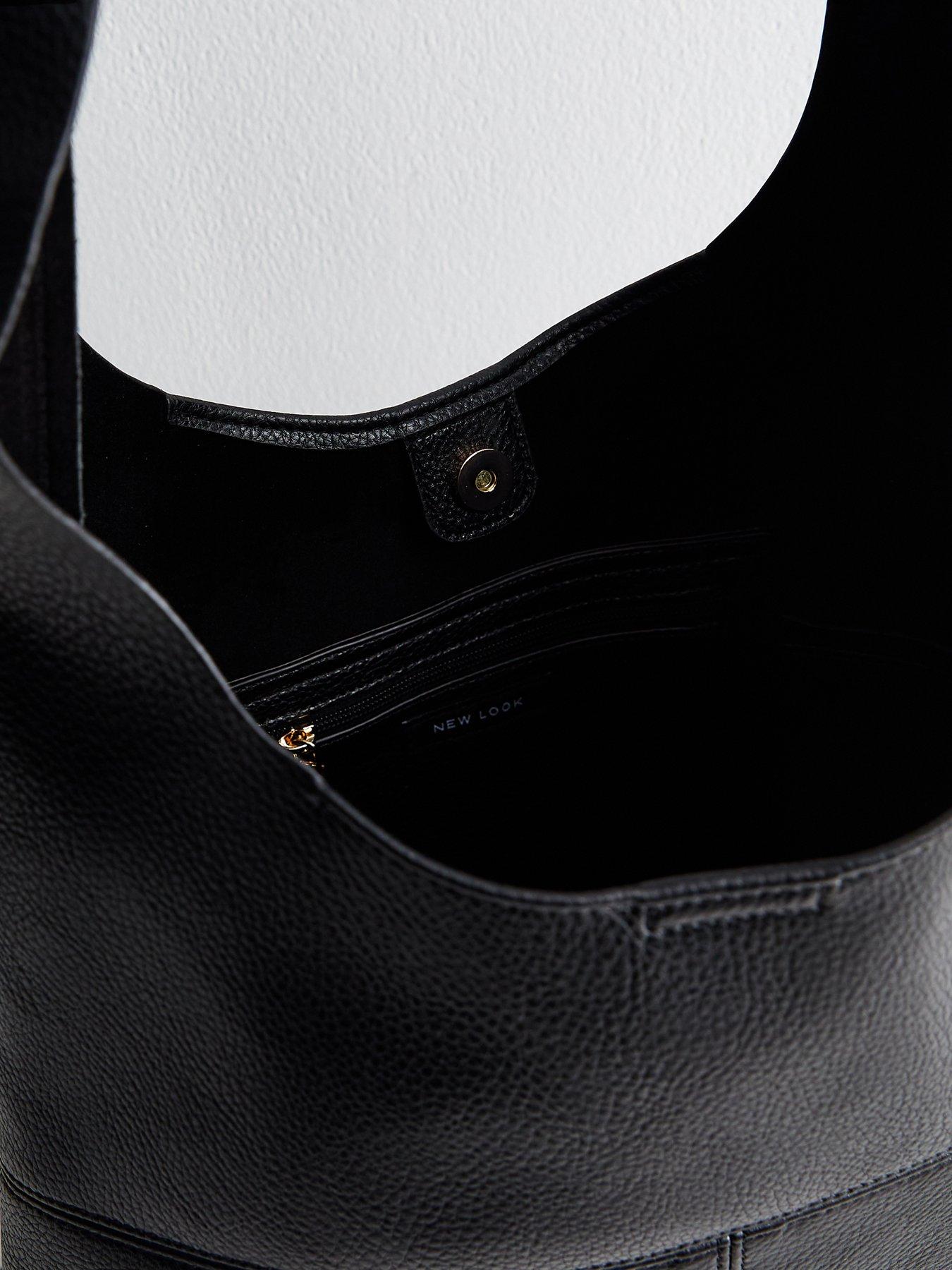 Image 4 of 4 of New Look Faux Leather Panelled Hobo Shoulder Bag - Black