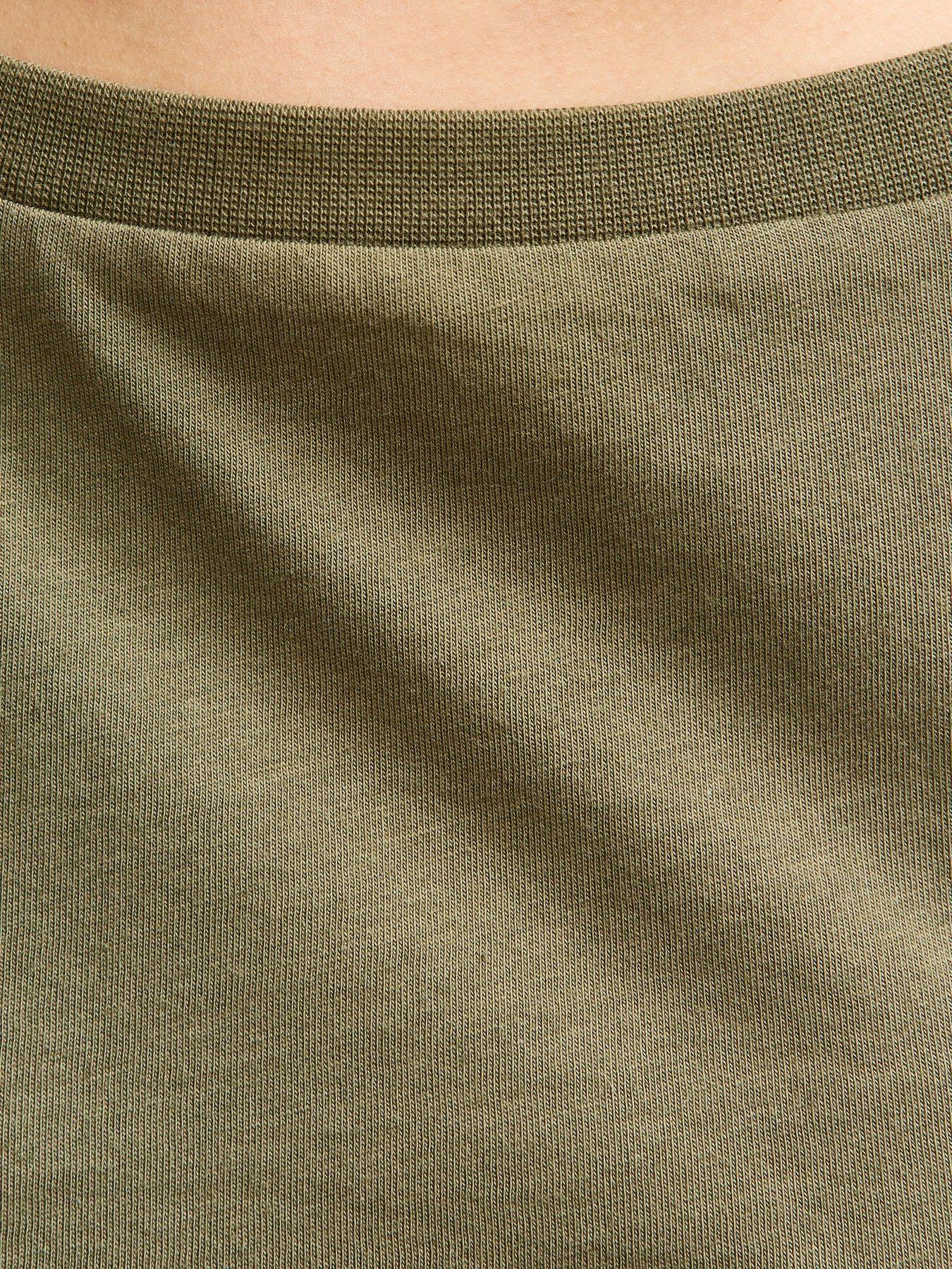 Image 5 of 5 of New Look Light Khaki Off The Shoulder Ruched T-Shirt - Green
