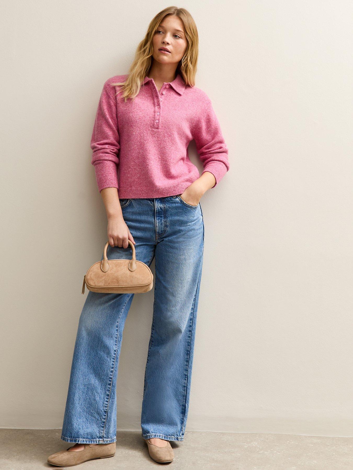 Image 3 of 5 of New Look Midweight Knit Polo Jumper - Pink