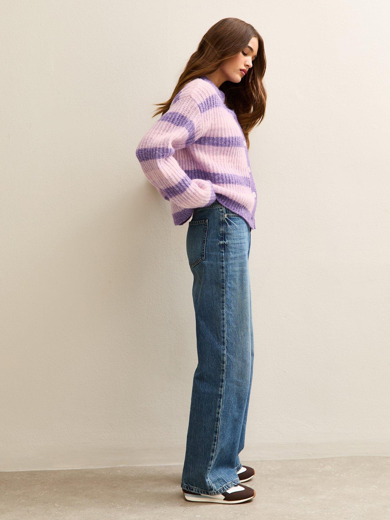 new-look-light-purple-stitchy-stripe-knit-cardiganback