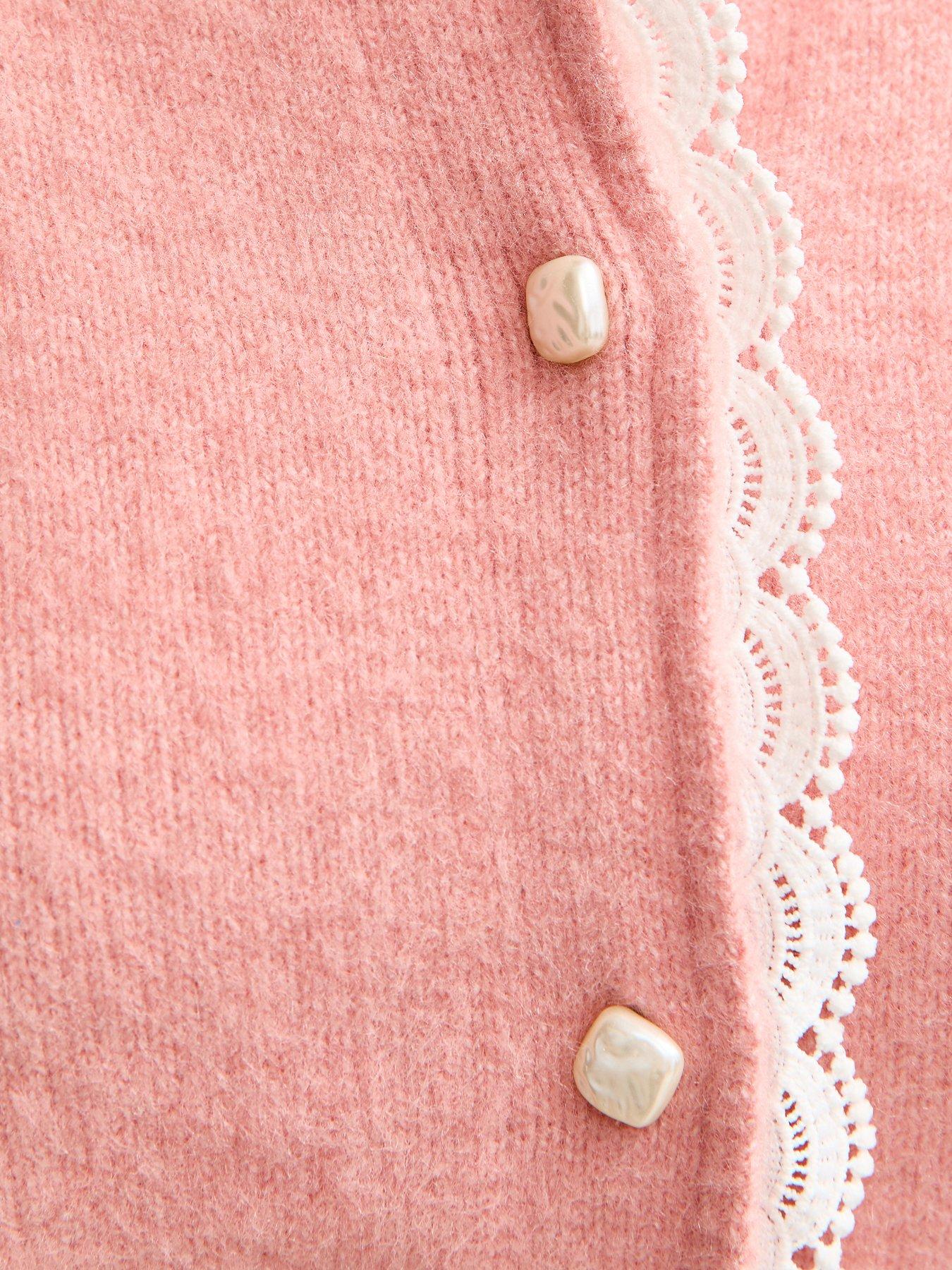 Image 5 of 5 of New Look Lace Trim Crew Neck Cardigan - Pink