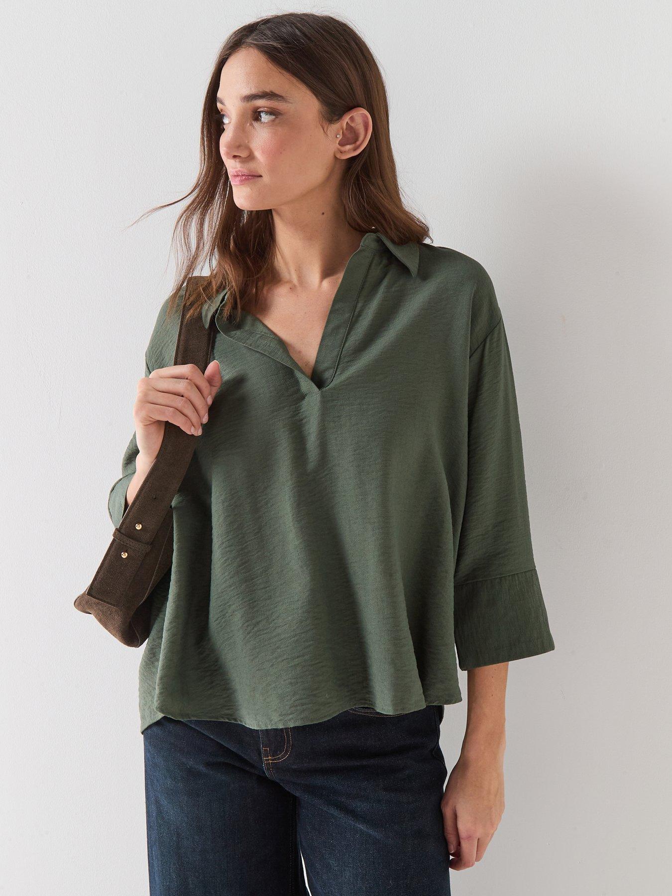 jdy-34-sleeve-v-neck-collar-blouse-greenfront