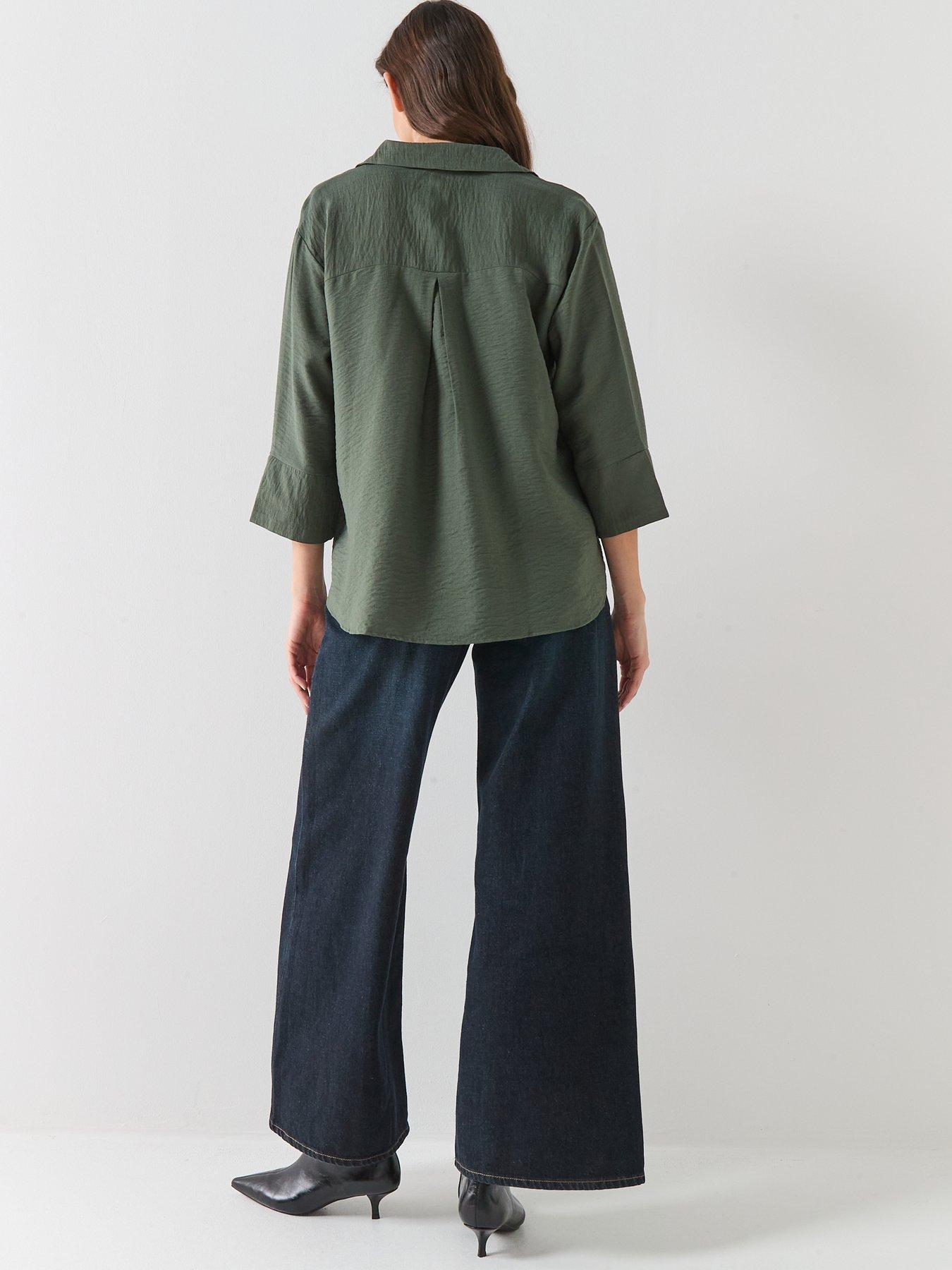 jdy-34-sleeve-v-neck-collar-blouse-greenstillFront