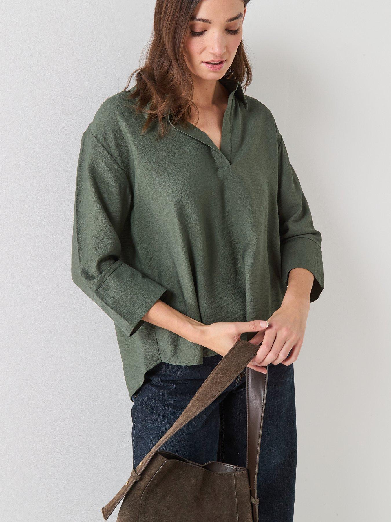 jdy-34-sleeve-v-neck-collar-blouse-greenoutfit