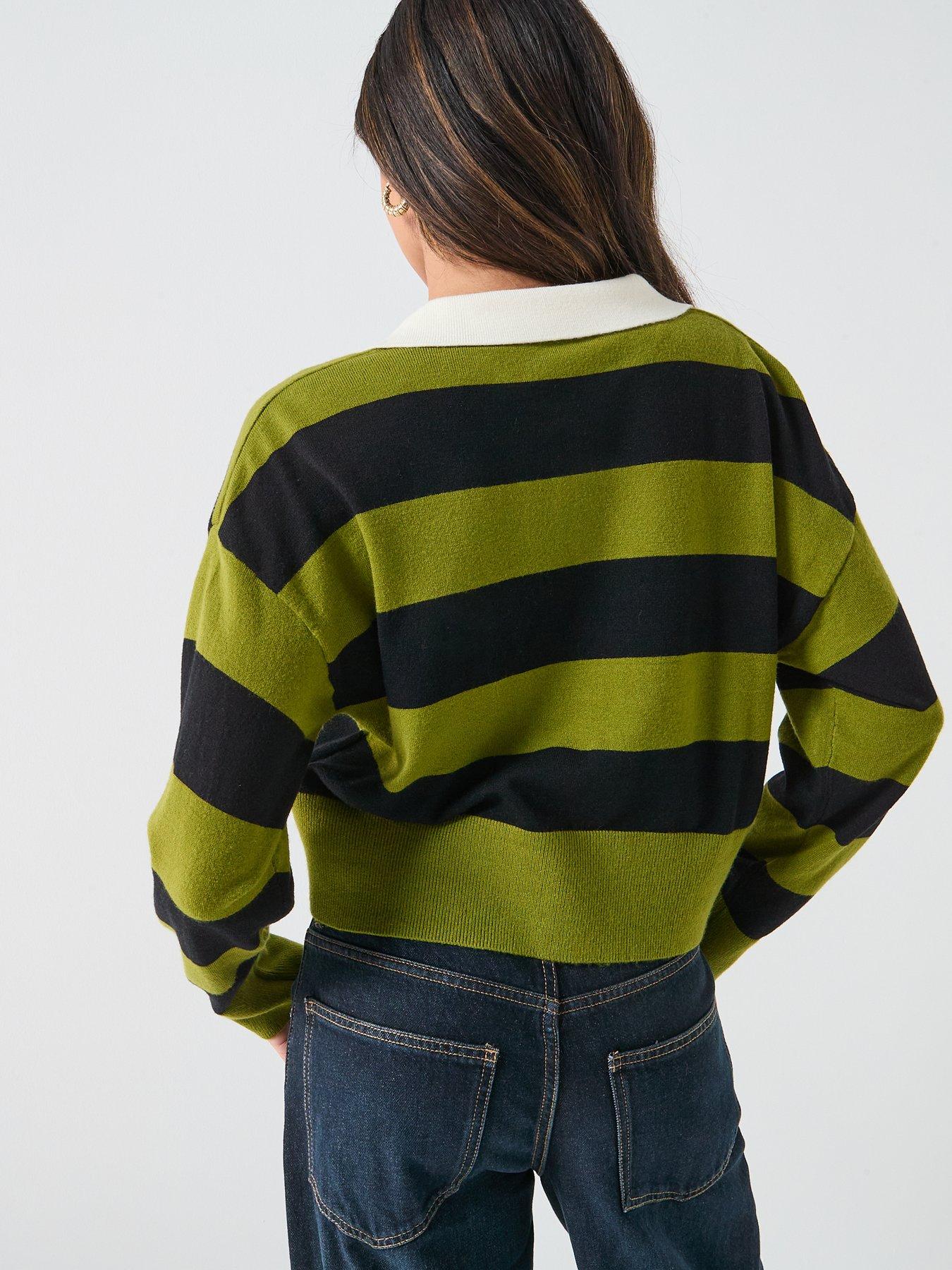 only-long-sleeve-striped-knitted-polo-top-greenstillFront