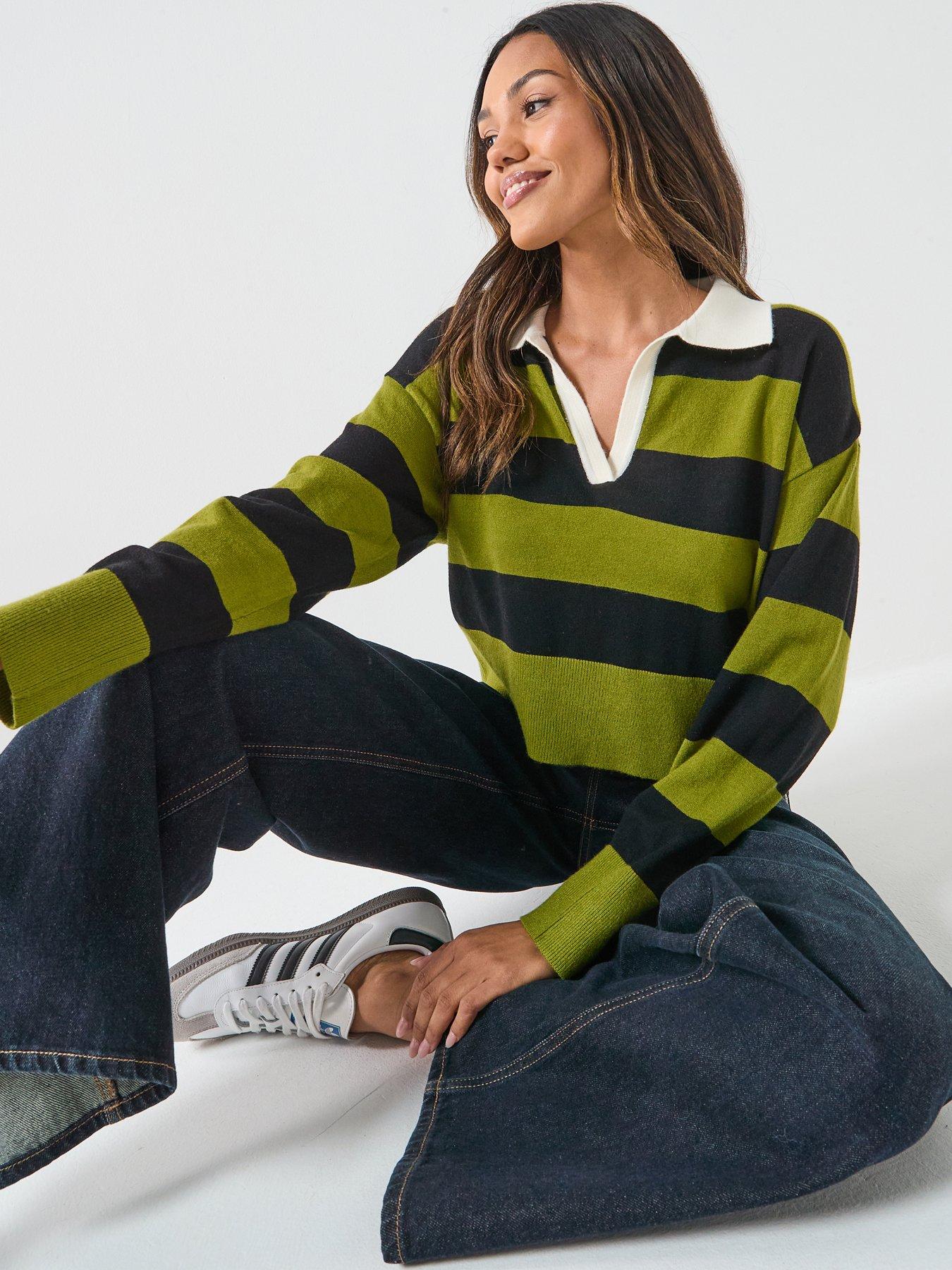 only-long-sleeve-striped-knitted-polo-top-greenoutfit