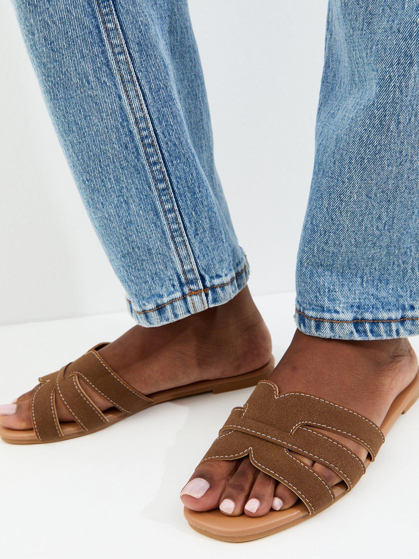 new-look-tan-faux-suede-interwoven-strap-flat-mule-sandals
