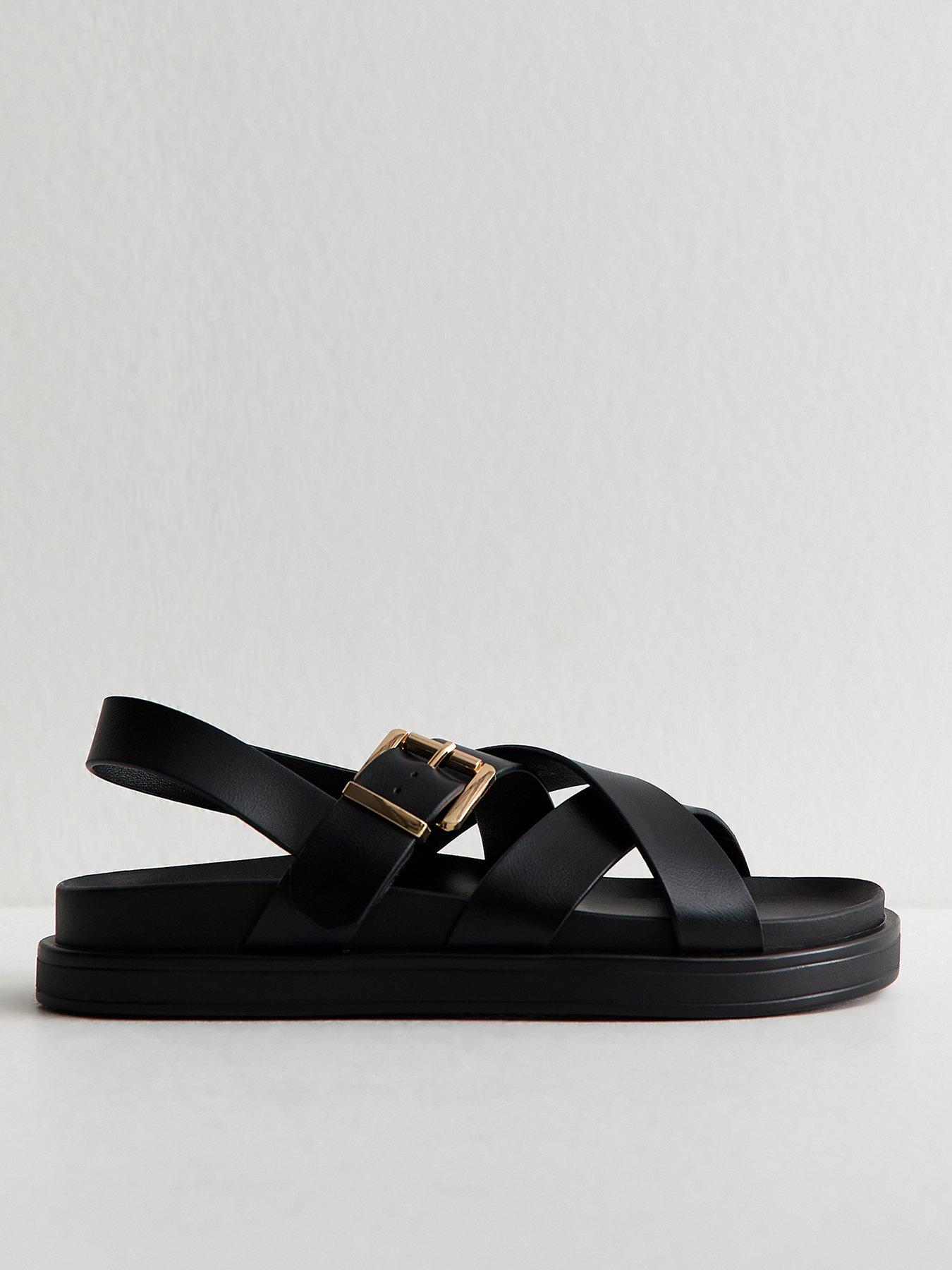 new-look-faux-leather-multi-strap-chunky-flat-sandals-black