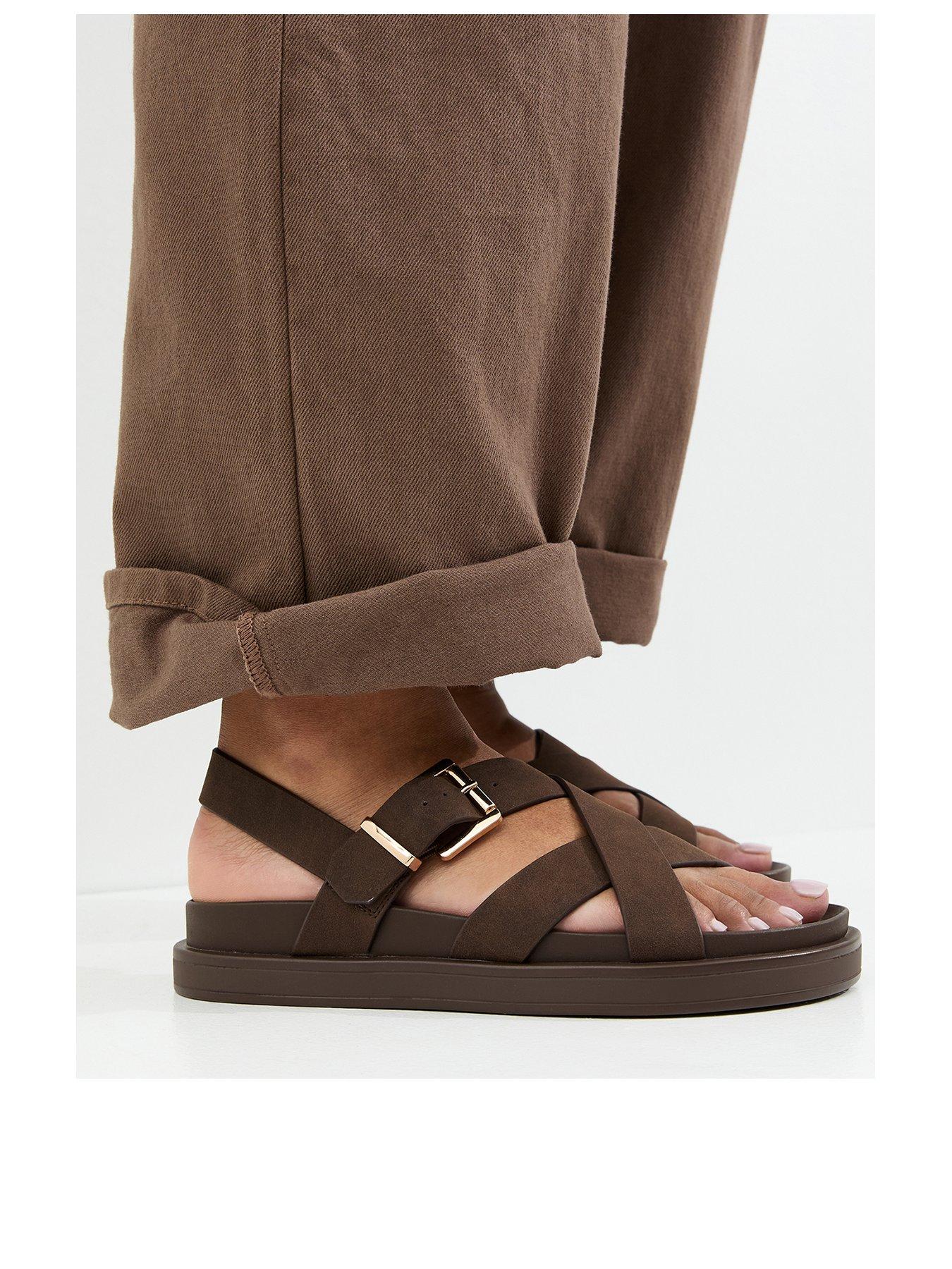 new-look-faux-brushed-leather-multi-strap-chunky-flat-sandals-brownstillFront