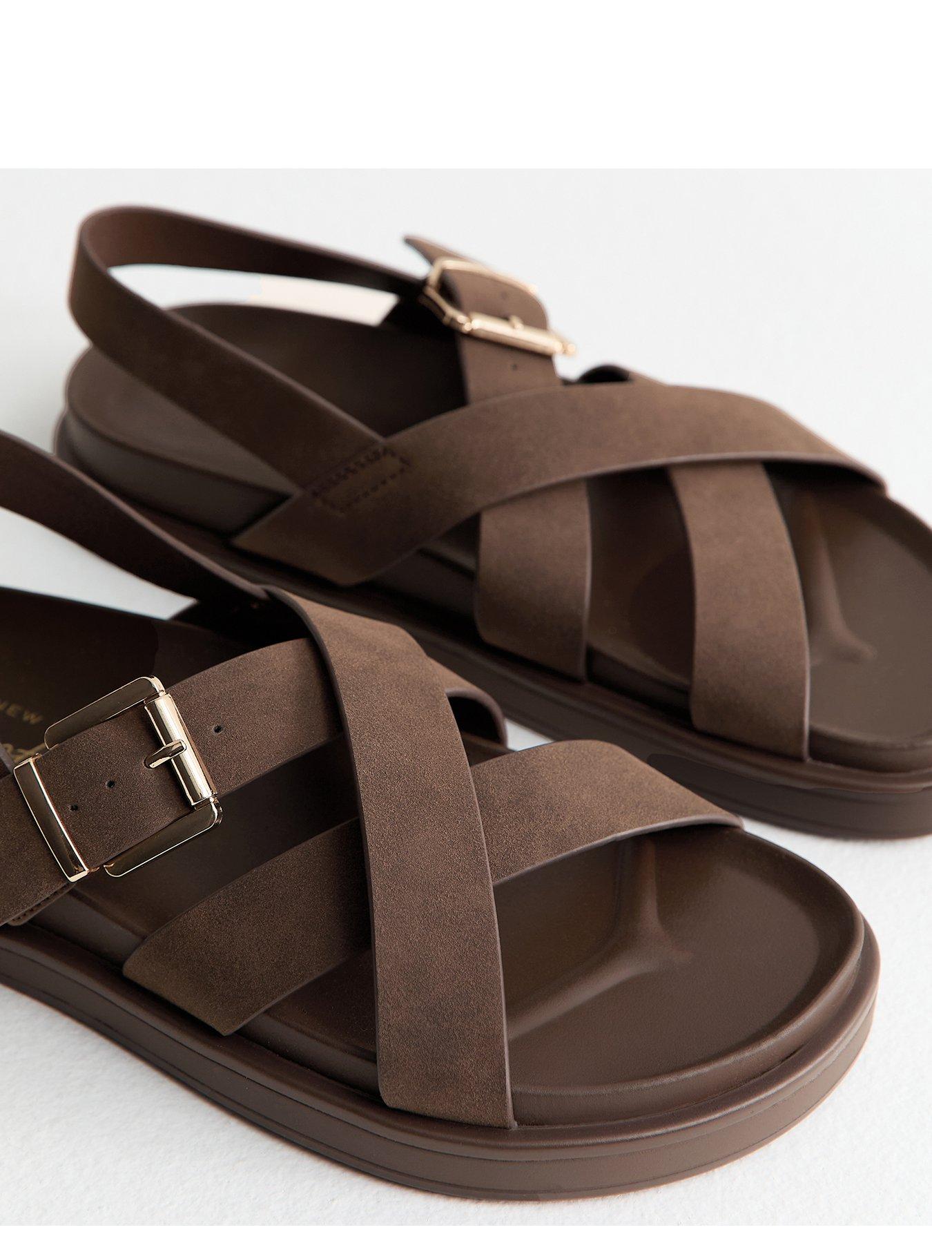 new-look-faux-brushed-leather-multi-strap-chunky-flat-sandals-browndetail