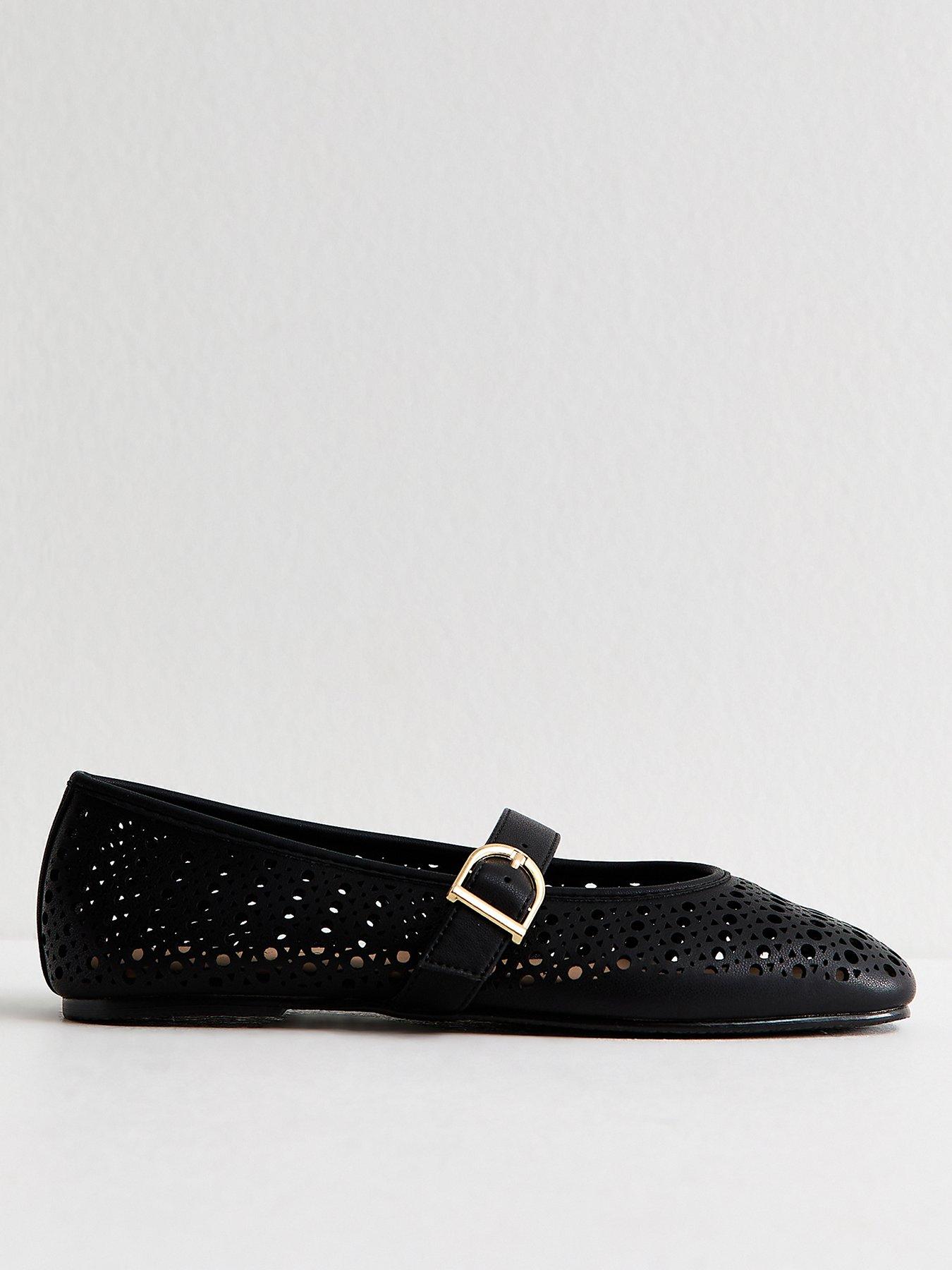 New Look Faux Leather Lazor Cut Mary Jane Shoes - Black