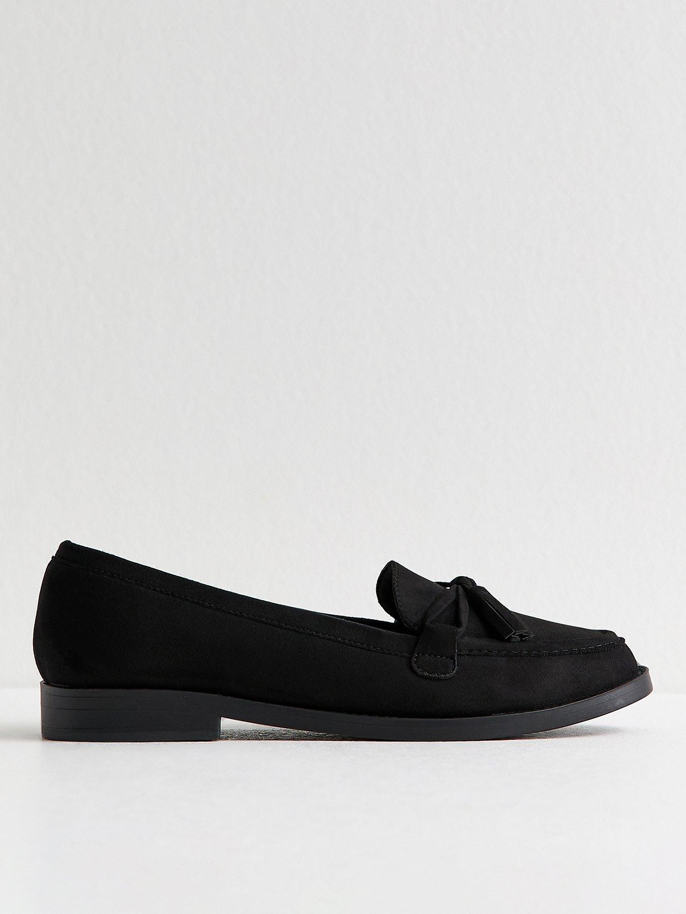 new-look-faux-suede-bow-applique-loafer-black
