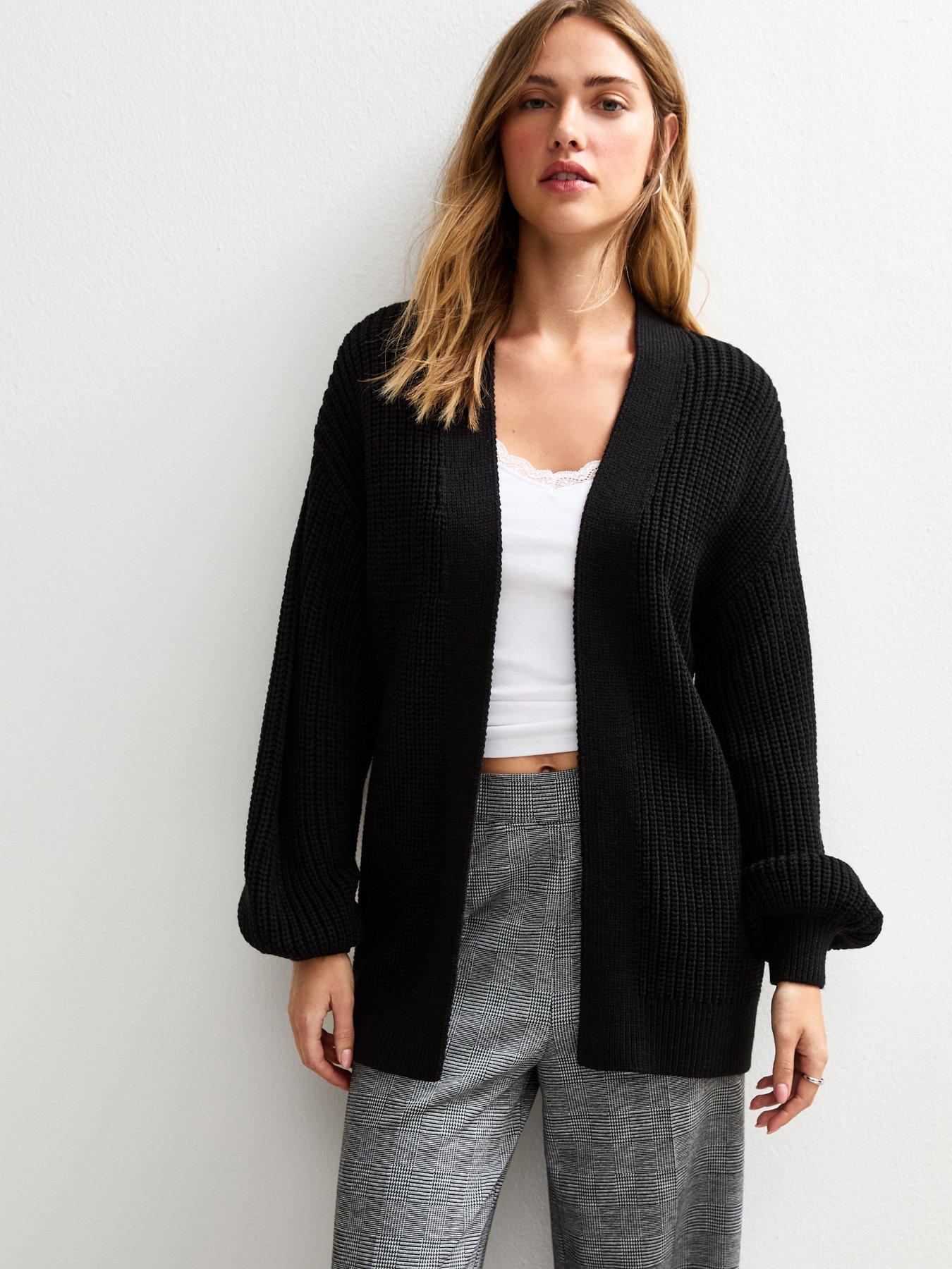 new-look-knitted-balloon-sleeve-cardigan-black