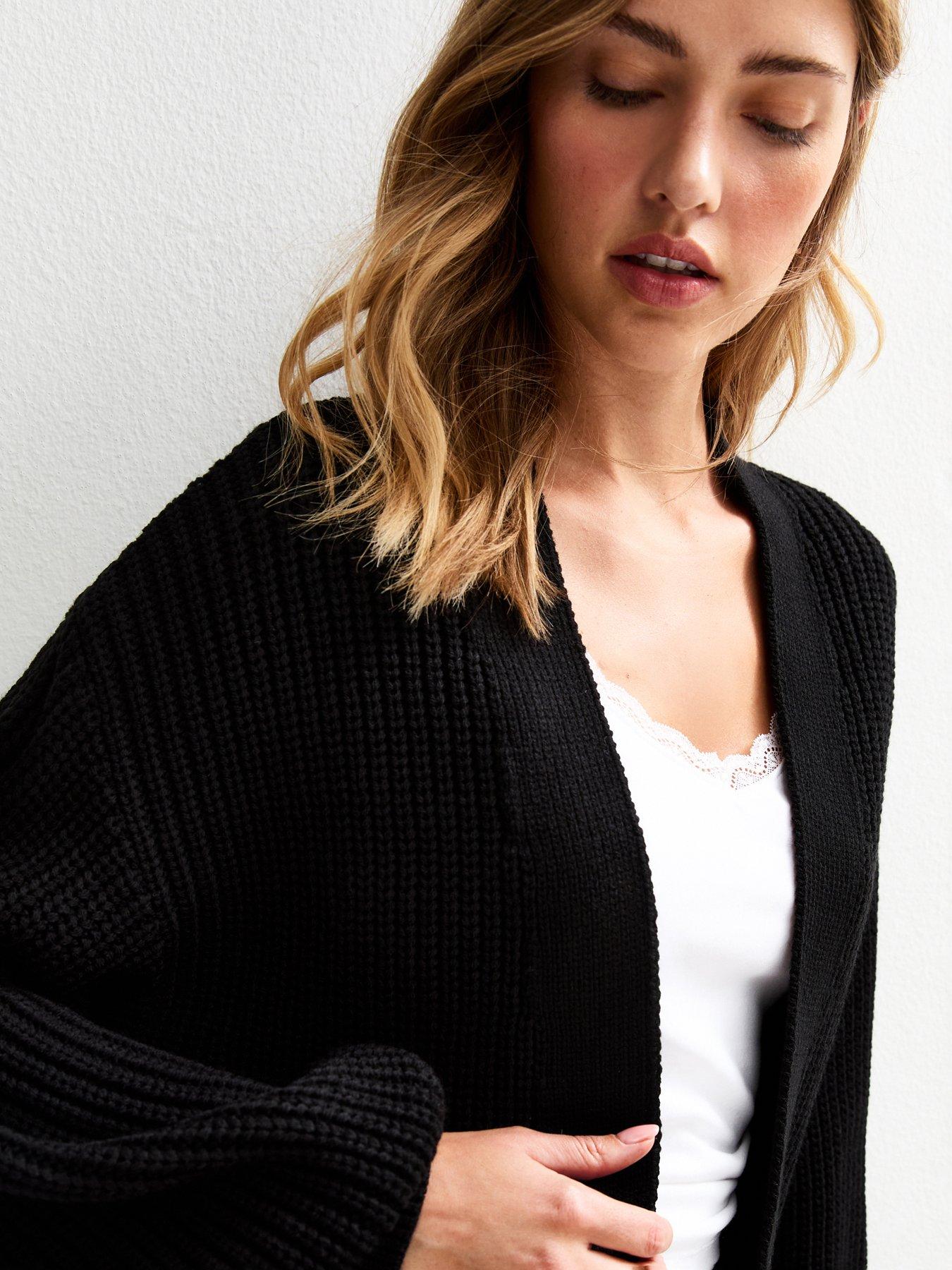 Image 4 of 5 of New Look Knitted Balloon Sleeve Cardigan - Black