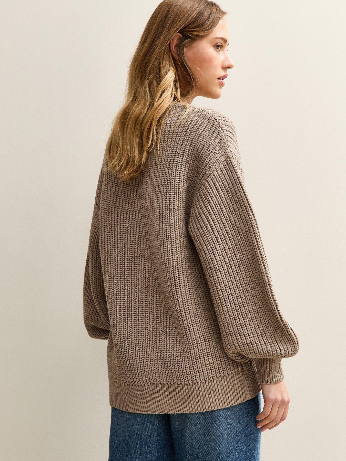 new-look-knitted-balloon-sleeve-cardigan-brownstillFront