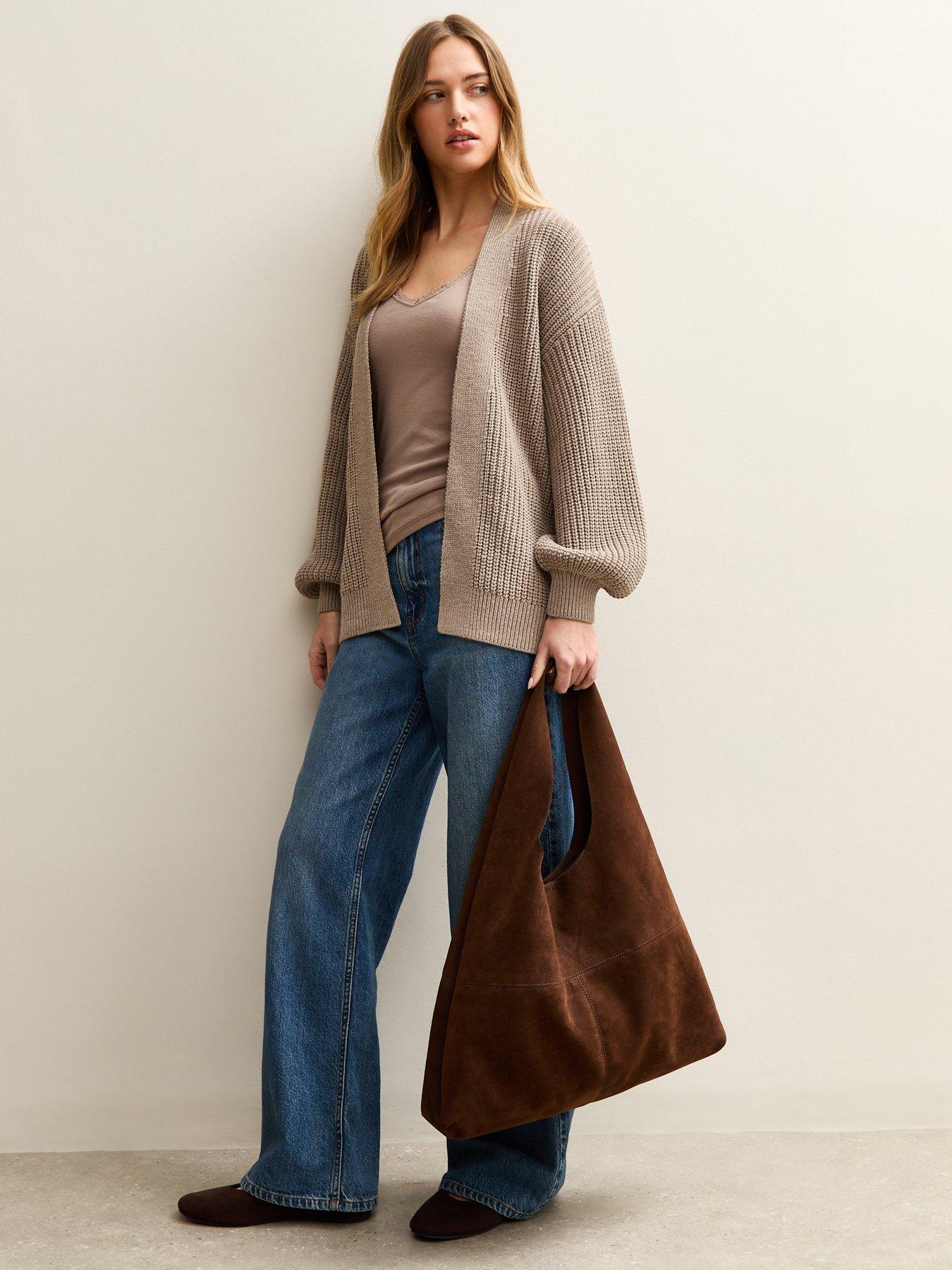 new-look-knitted-balloon-sleeve-cardigan-brownback