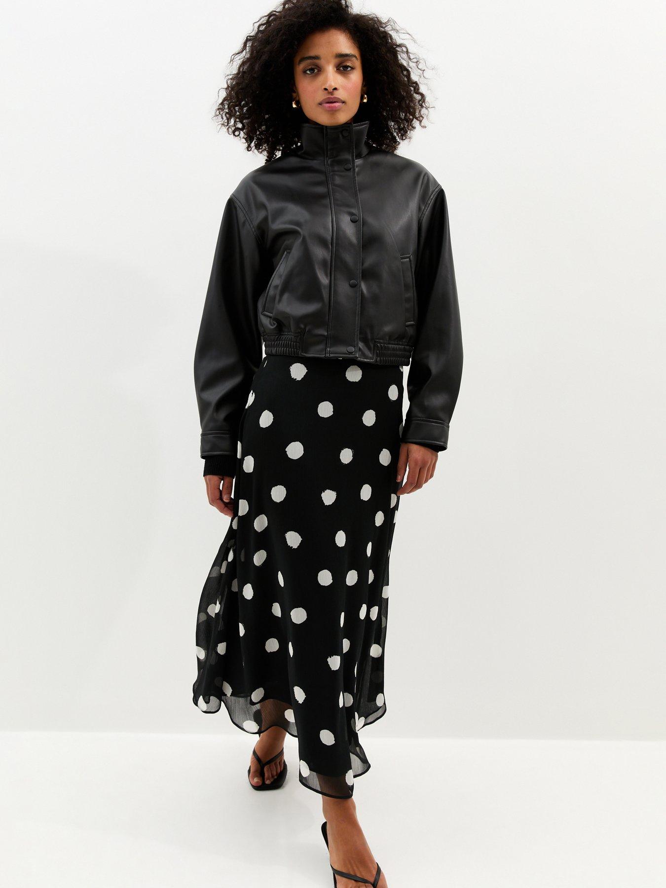 Image 3 of 5 of New Look Chiffon Polka Dot Bias Cut Midi Skirt - Black