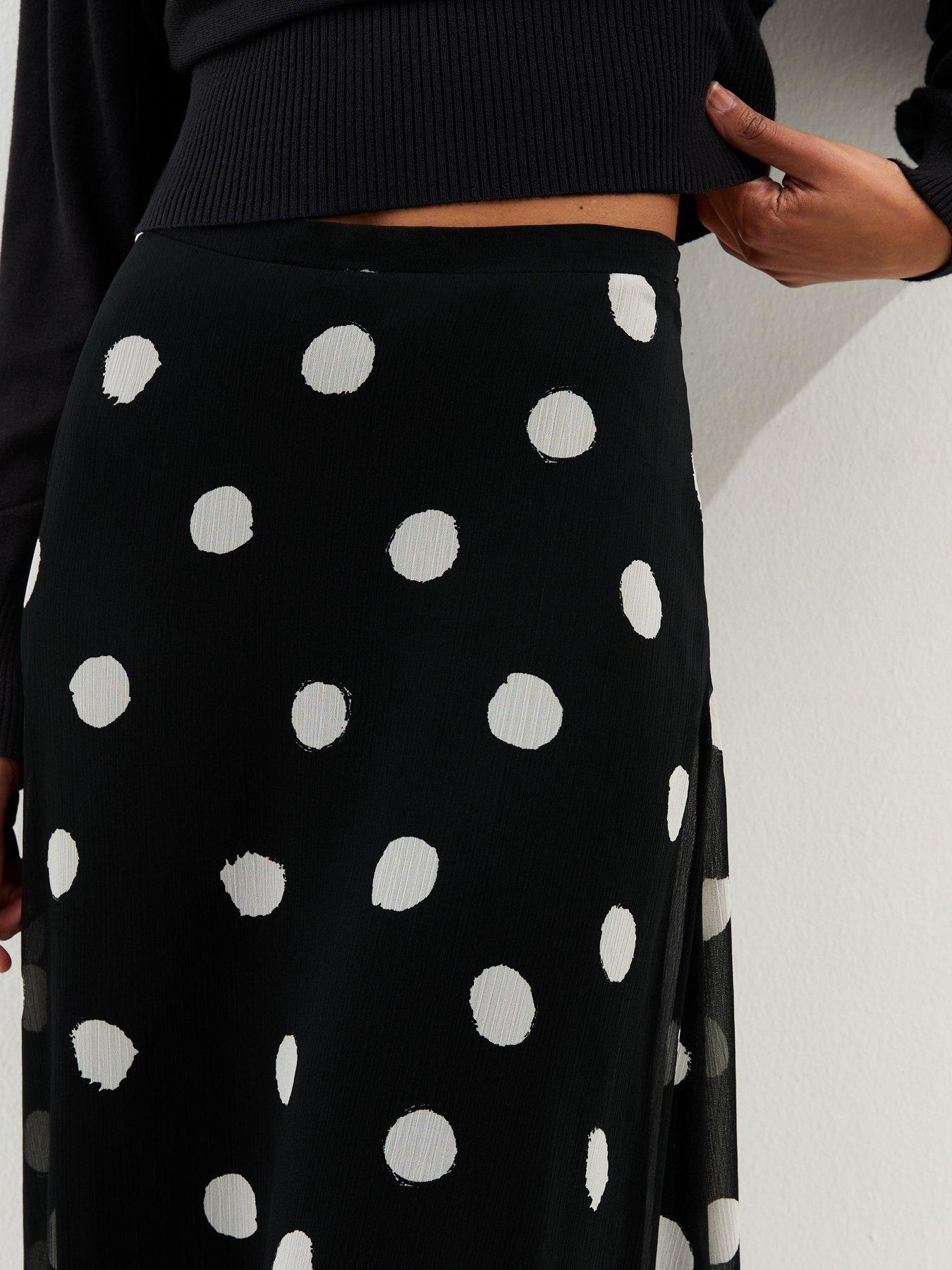 Image 4 of 5 of New Look Chiffon Polka Dot Bias Cut Midi Skirt - Black