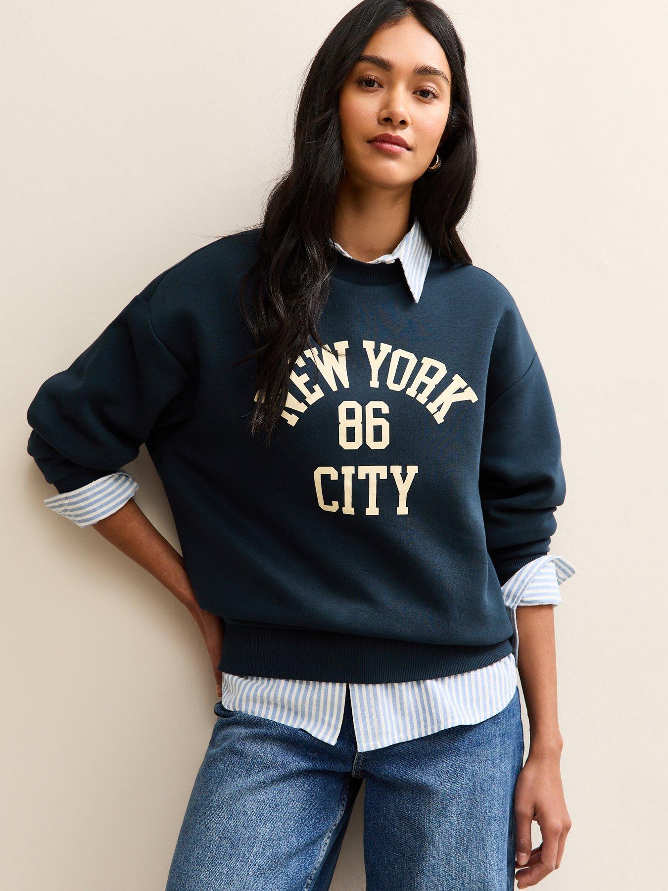 Image 1 of 5 of New Look Navy York Logo Crew Neck Sweatshirt - Blue