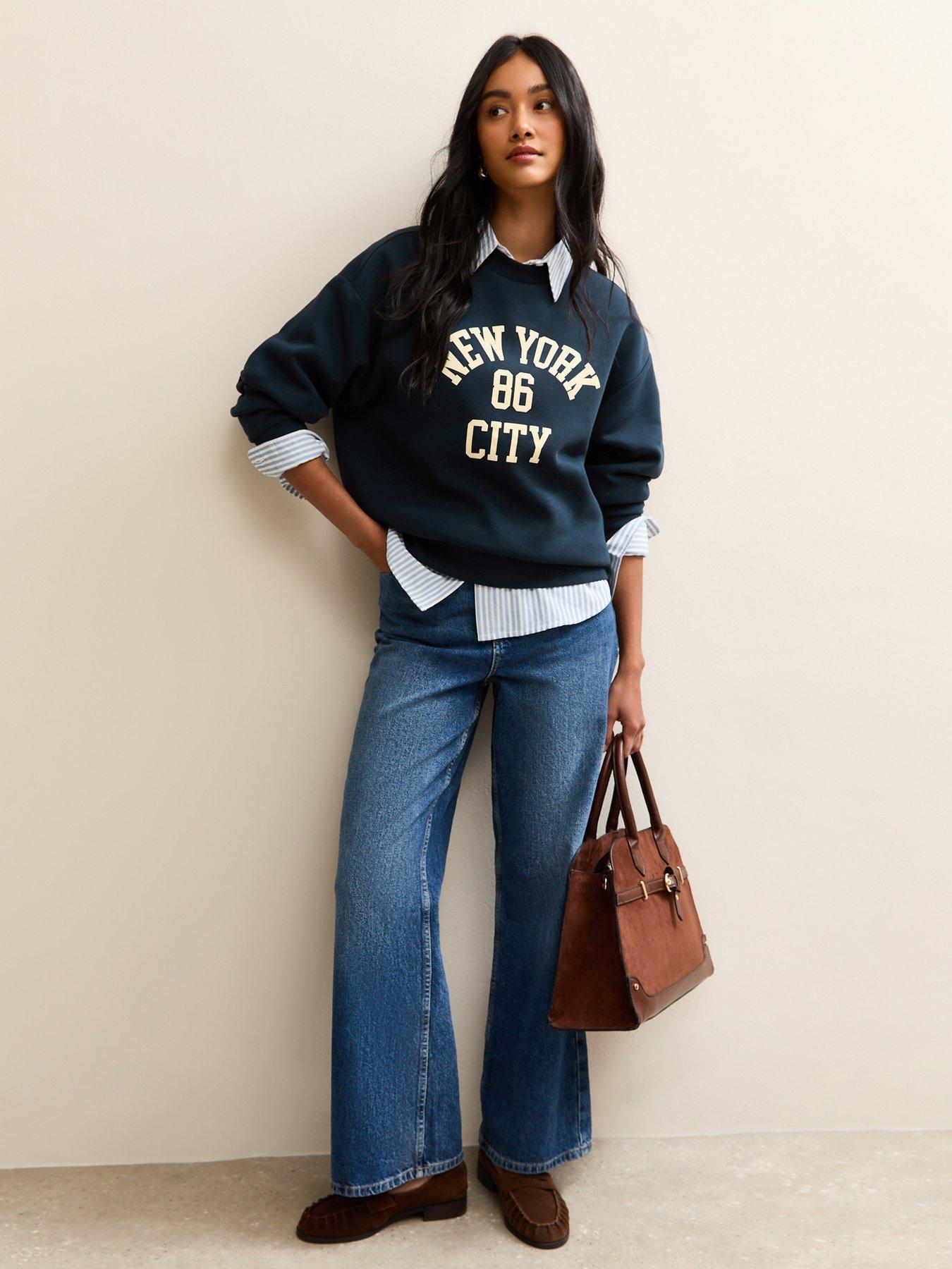 Image 3 of 5 of New Look Navy York Logo Crew Neck Sweatshirt - Blue