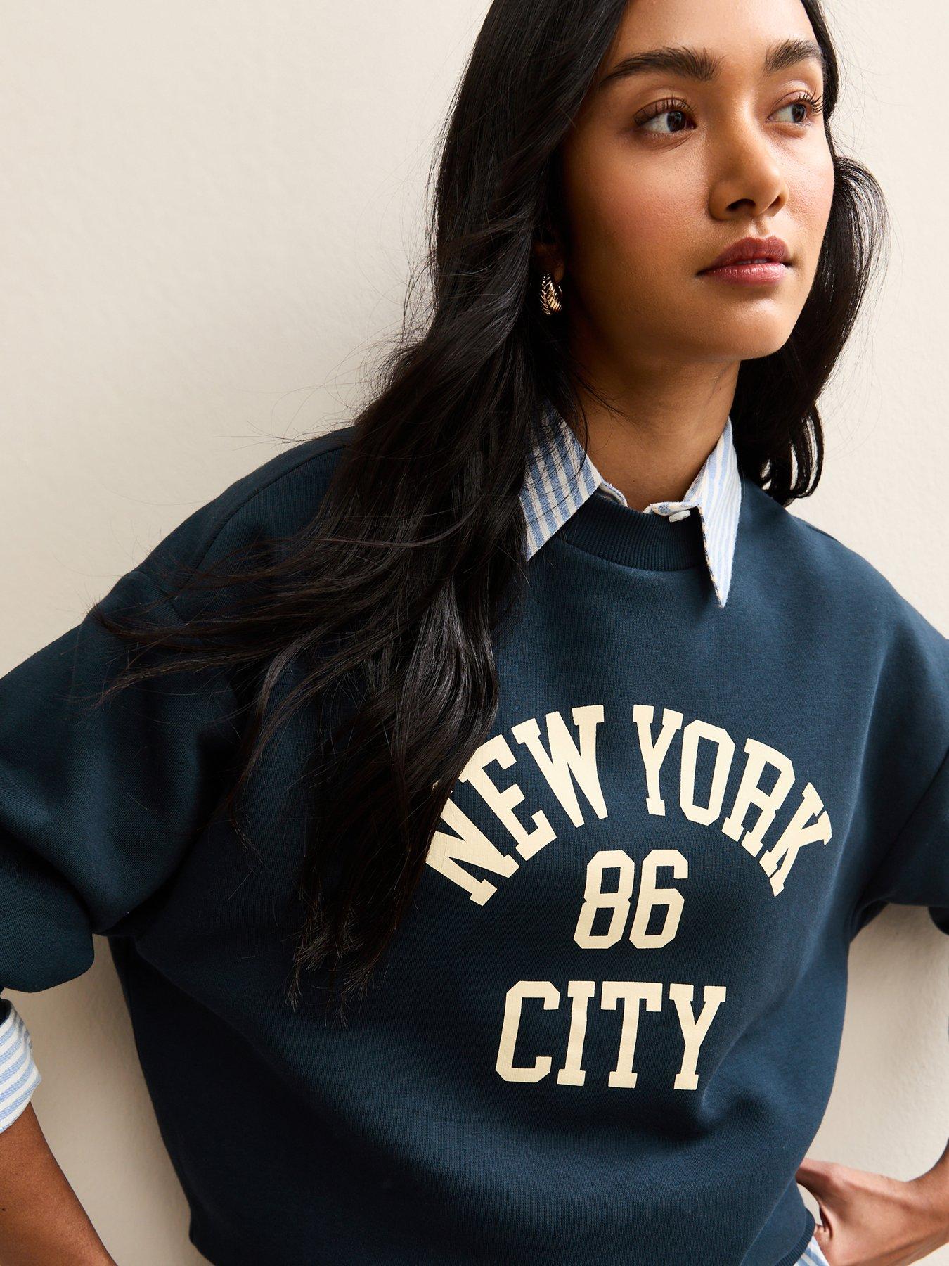 Image 4 of 5 of New Look Navy York Logo Crew Neck Sweatshirt - Blue