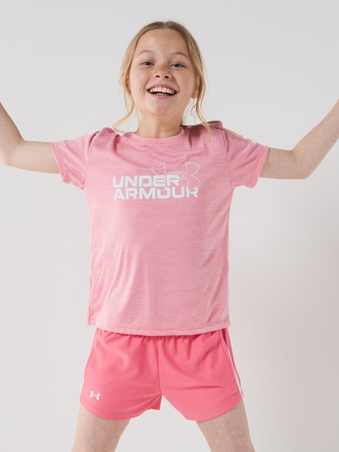 Image 4 of 7 of UNDER ARMOUR Junior Girls Training Tech Play Up Short - Pink