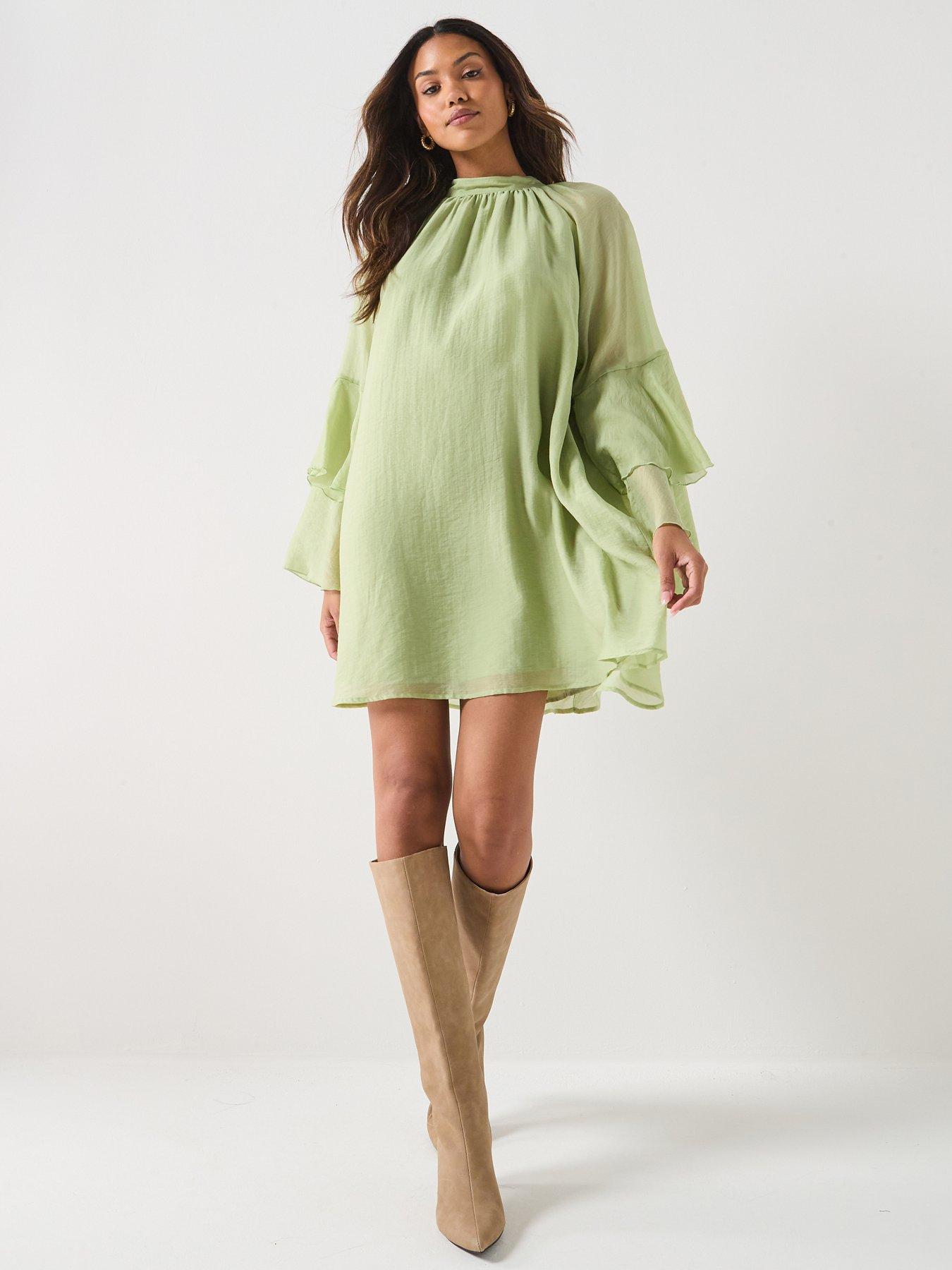 aware-valora-long-sleeve-high-neck-short-dress-green