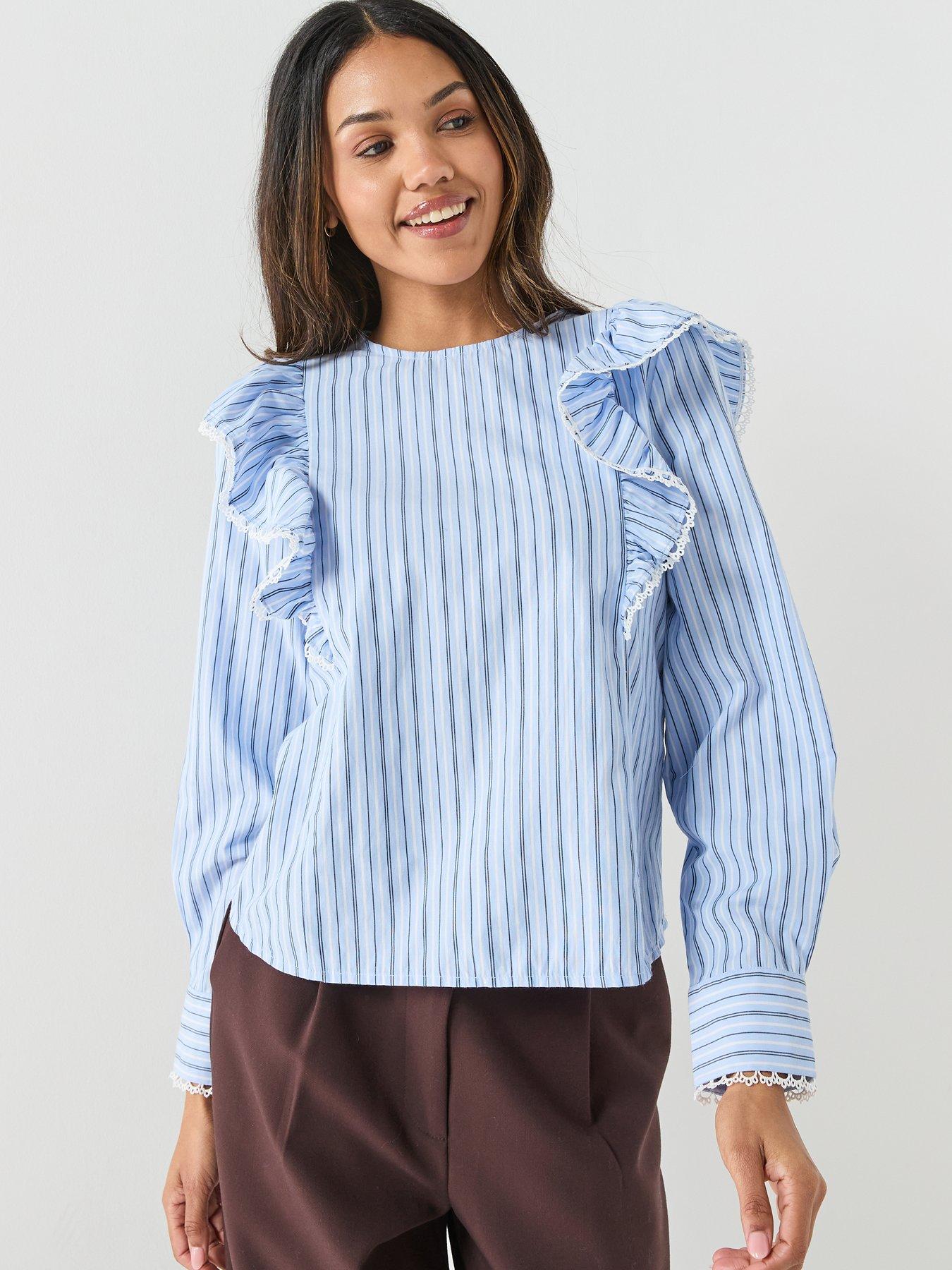 Image 5 of 5 of Vero Moda Striped Long Sleeve Tape Top - Blue