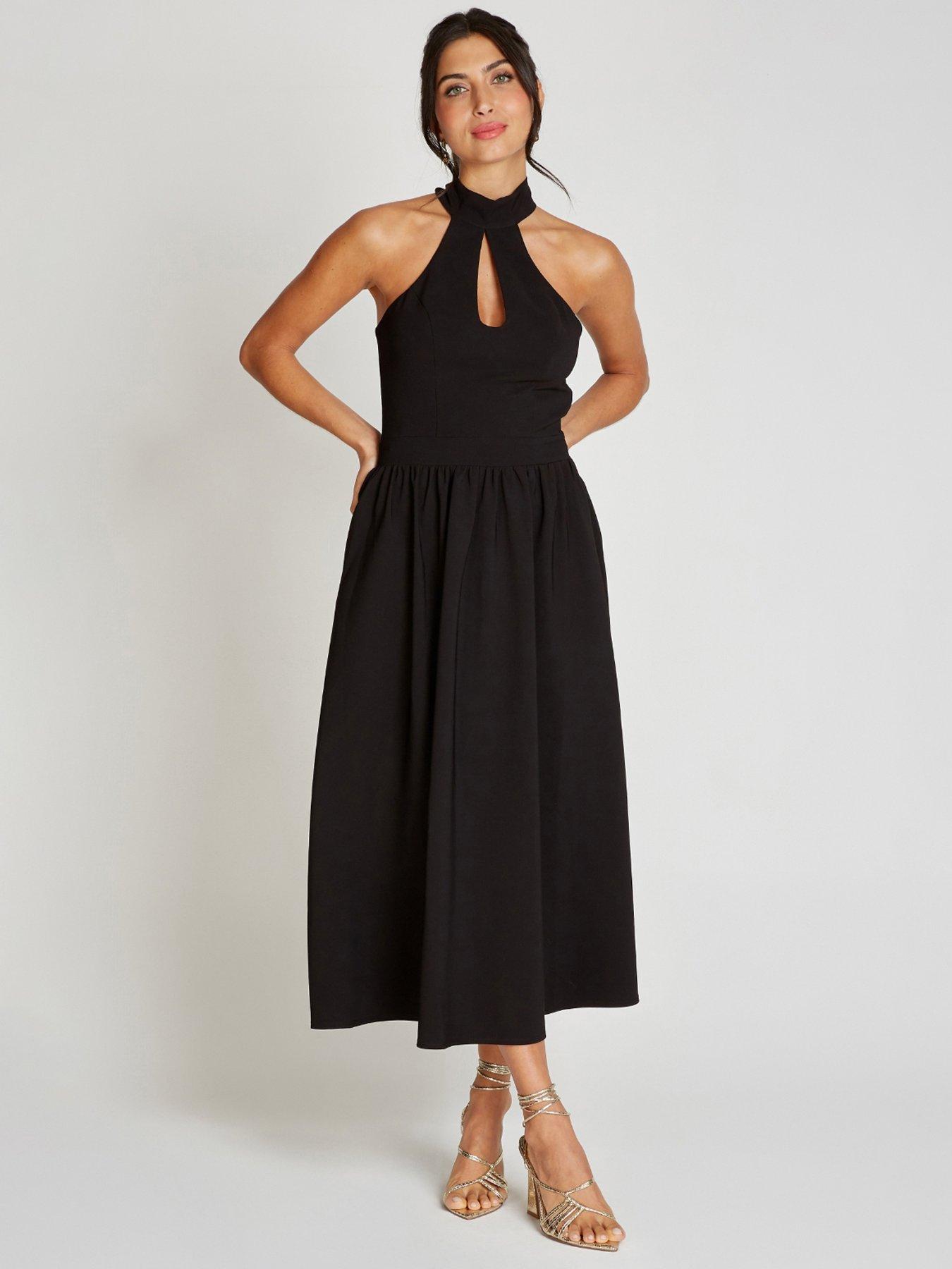 Little Mistress Halter Neck Keyhole Midaxi Dress - Black