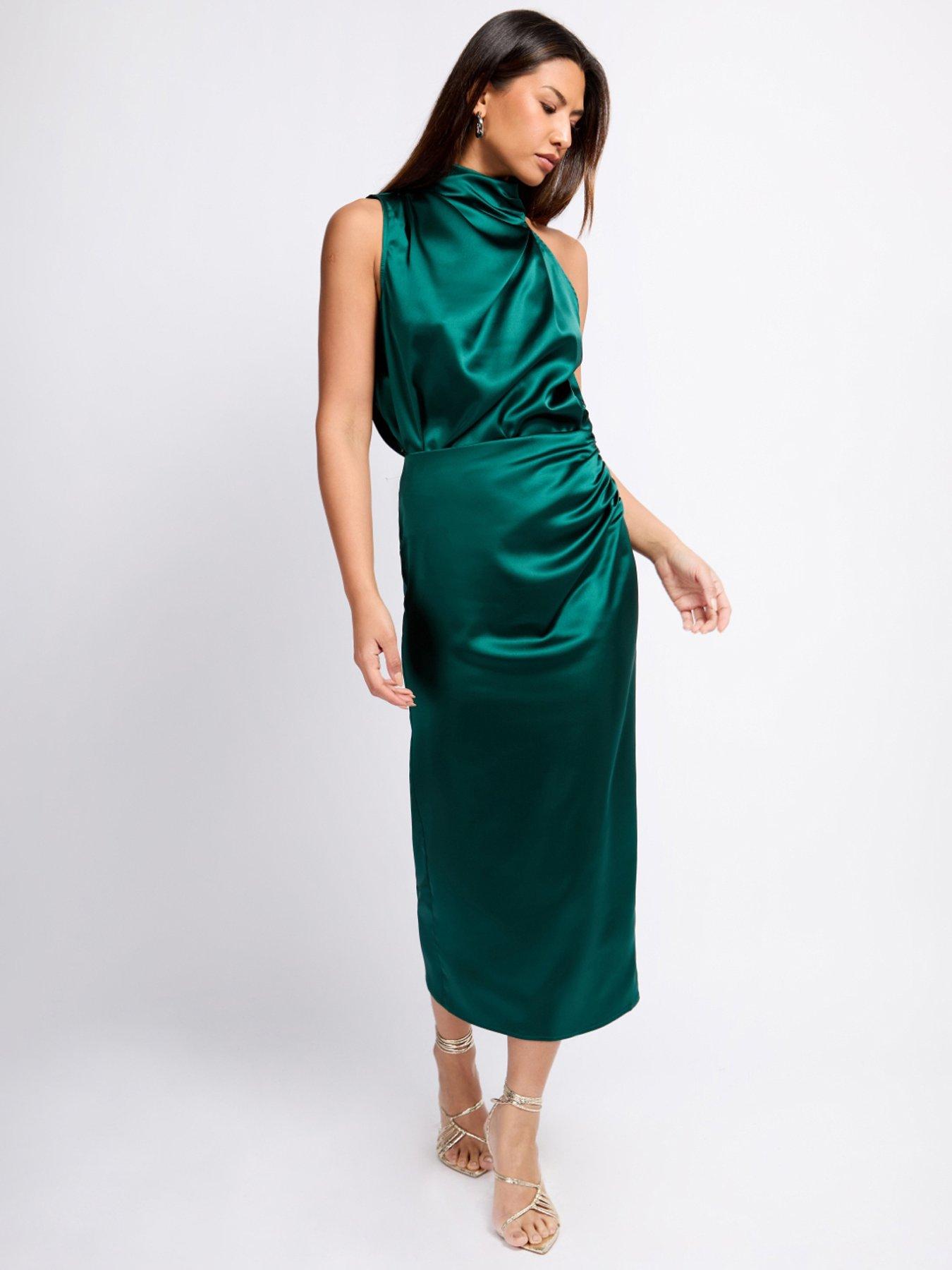 Little Mistress Satin Drape Midaxi Skirt - Green